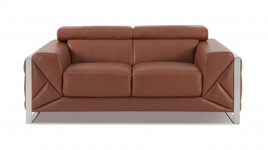 75" Black Italian Leather and Chrome Solid Color Love Seat By Homeroots - Image 8