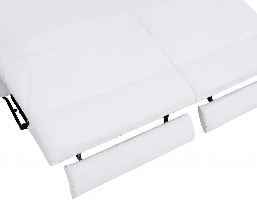 83" White Italian Leather with Chrome Accents Reclining Sofa By Homeroots - Image 4