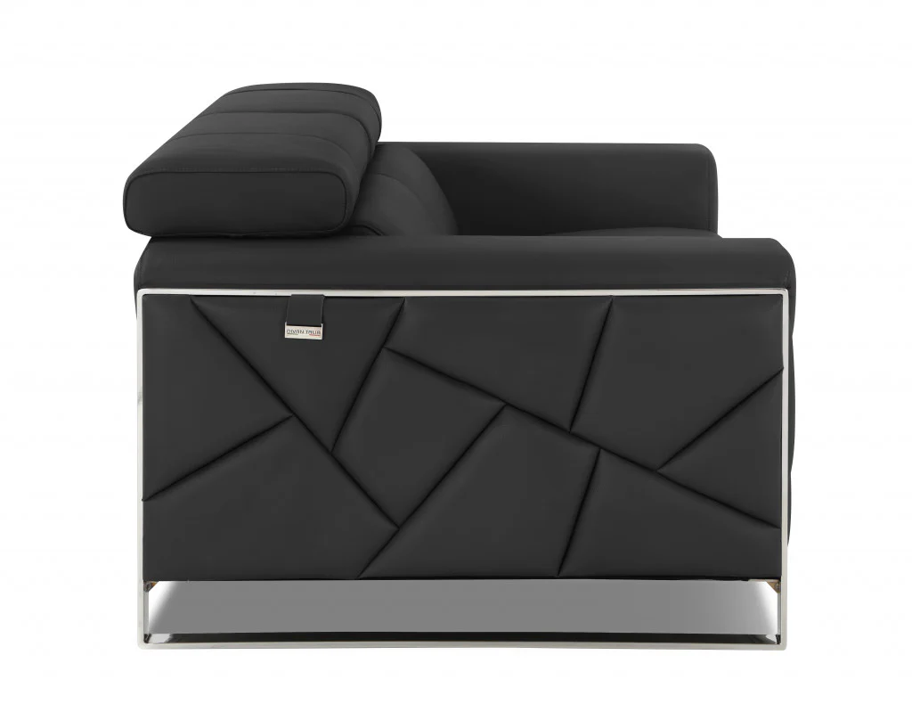 89" Black and Chrome Genuine Leather Standard Sofa By Homeroots - Image 14