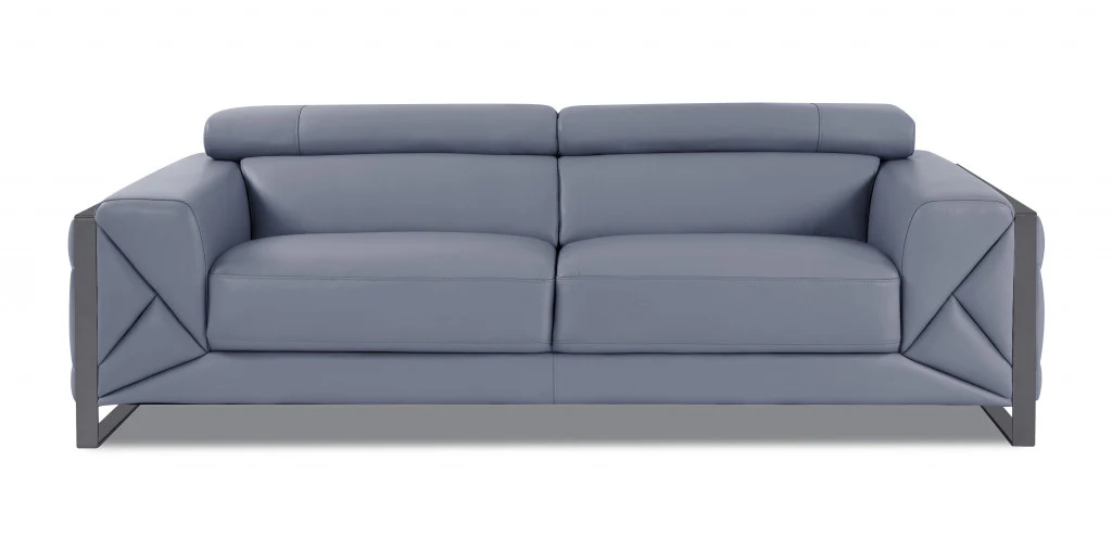 89" Black and Chrome Genuine Leather Standard Sofa By Homeroots - Image 16