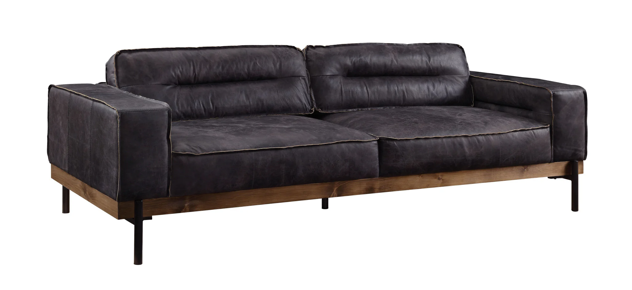 96" Antique Ebony Black Top Grain Leather Sofa By Homeroots - Image 3