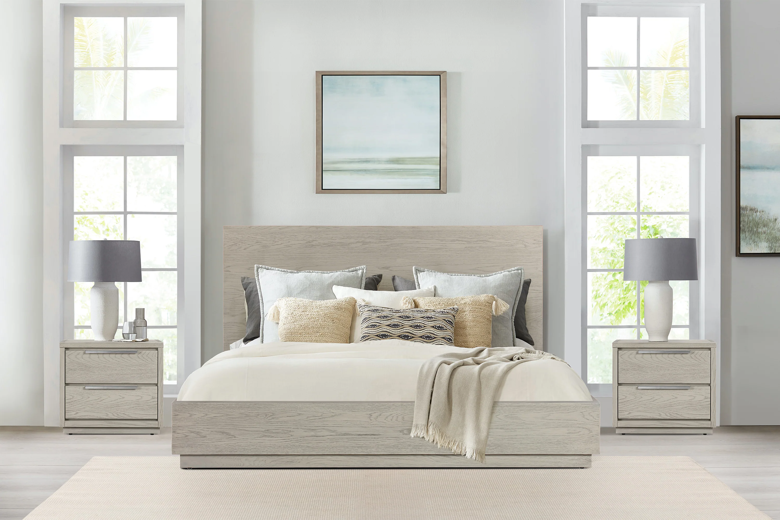 Abbey King 3 Piece Bedroom Set in Grey Oak Wood By Armen Living