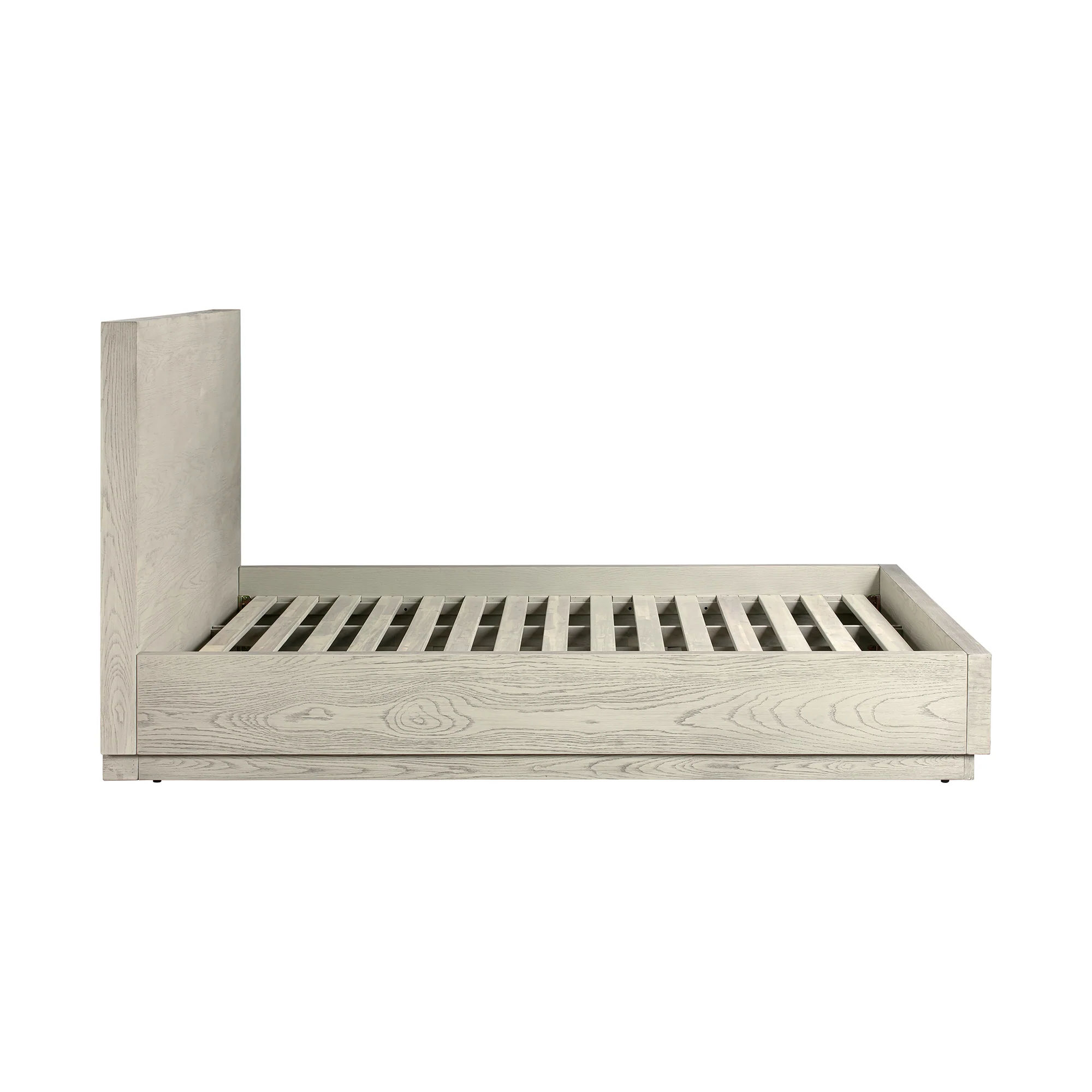 Abbey Queen Platform Bed Frame in Grey Oak Wood By Armen Living - Image 4