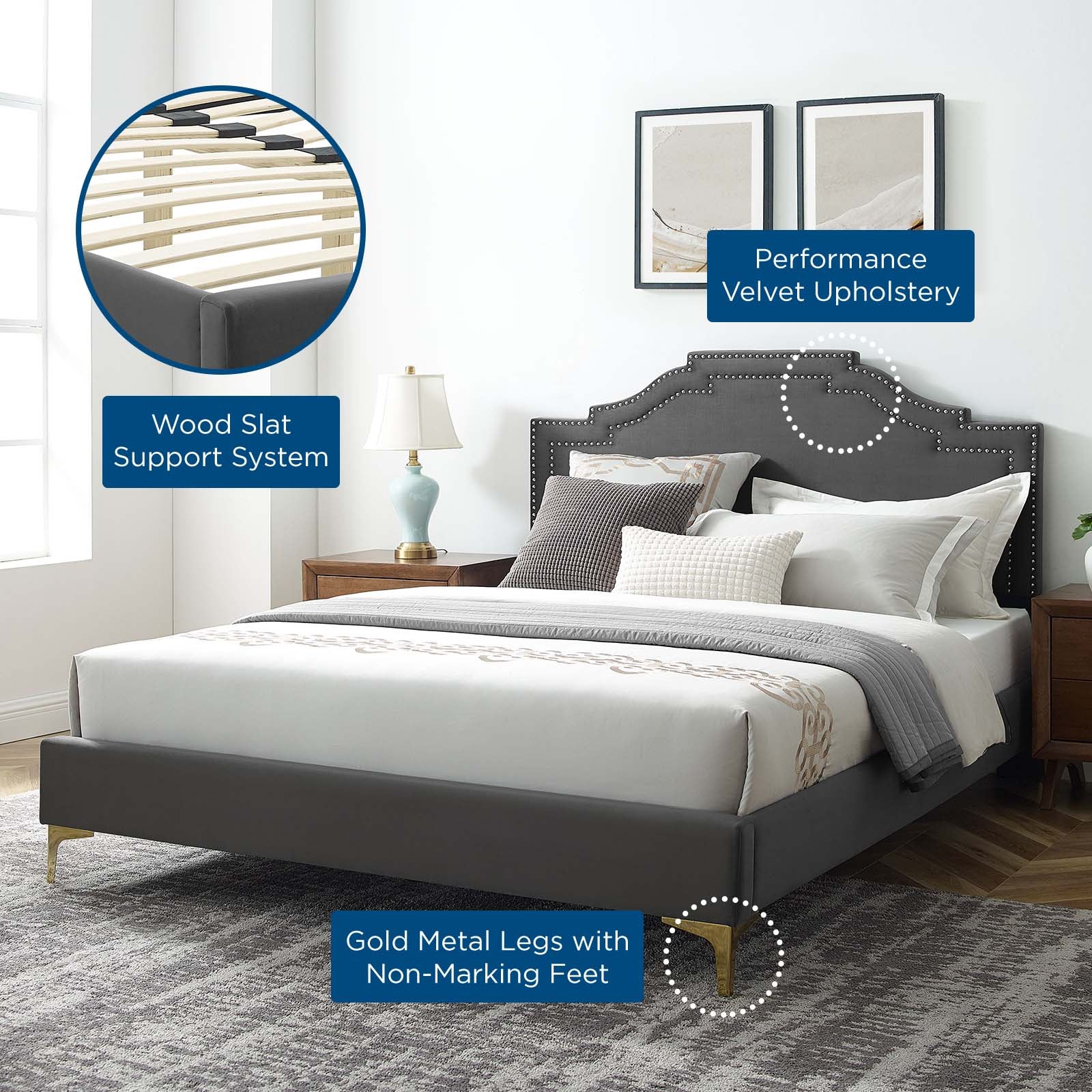 Adelaide Performance Velvet Queen Platform Bed By Modway - MOD-6580 - Image 6