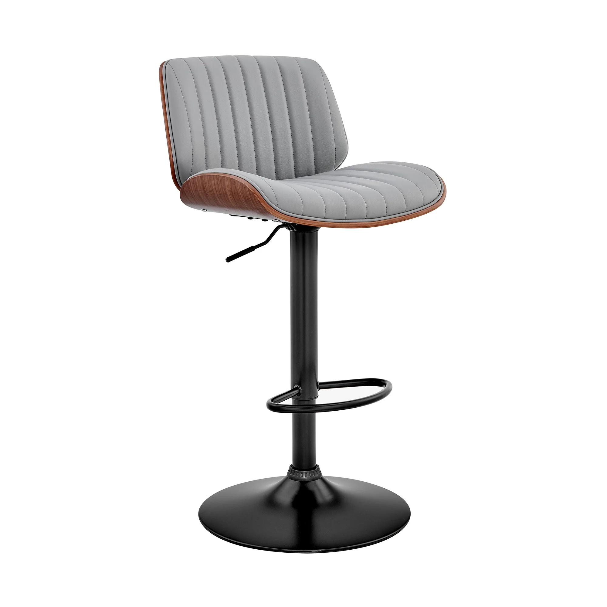 Adjustable Gray Faux Leather Black Steel and Walnut Bar Stool By Homeroots - Image 2