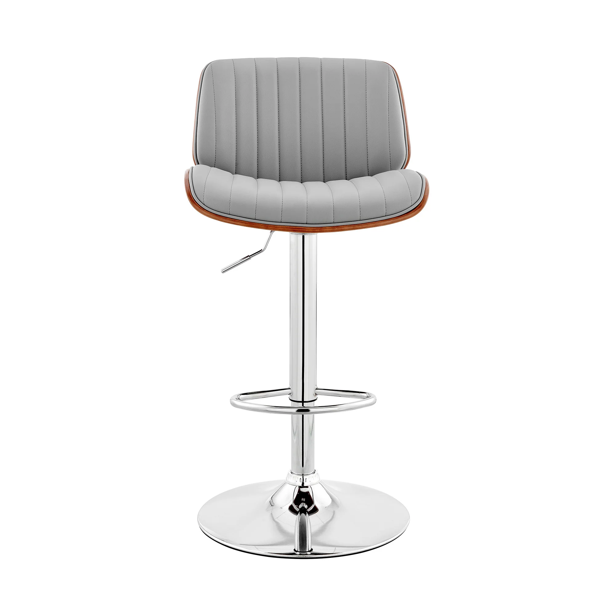 Adjustable Gray Faux Leather Chrome and Walnut Bar Stool By Homeroots - Image 3