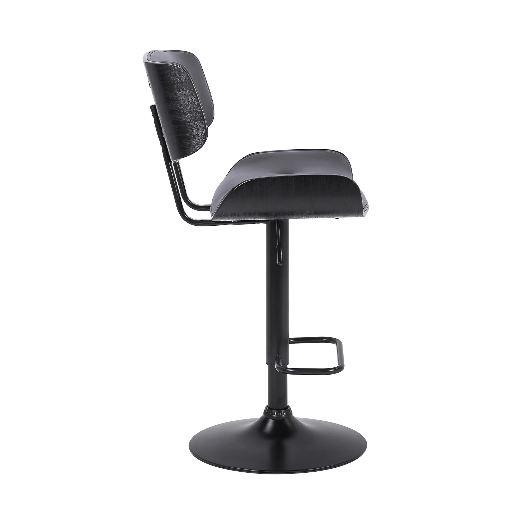 Adjustable Gray Tufted Faux Leather and Black Wood Swivel Barstool. By Homeroots - Image 4