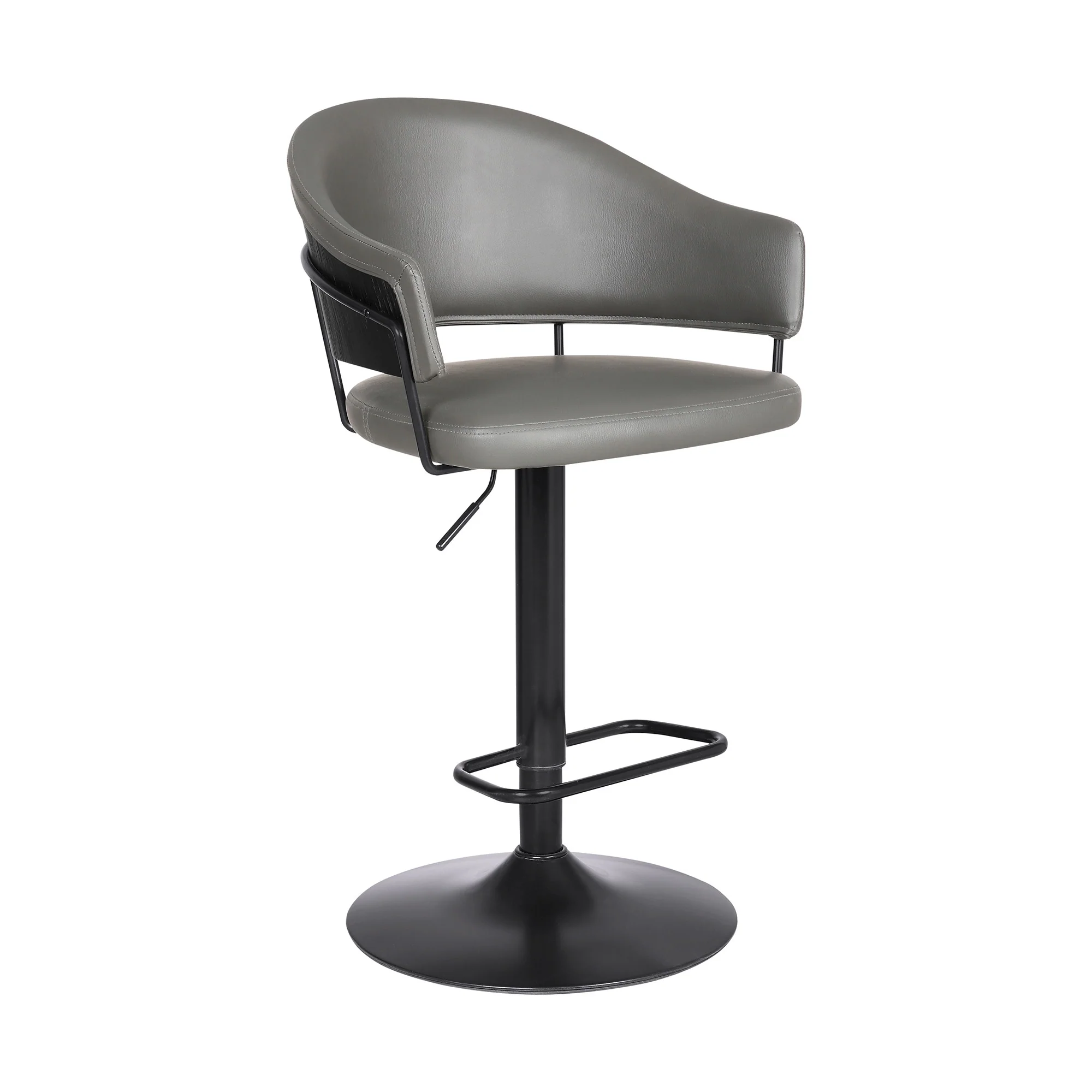 Adjustable Grey Faux Leather Black Wood and Metal Bar Stool By Homeroots