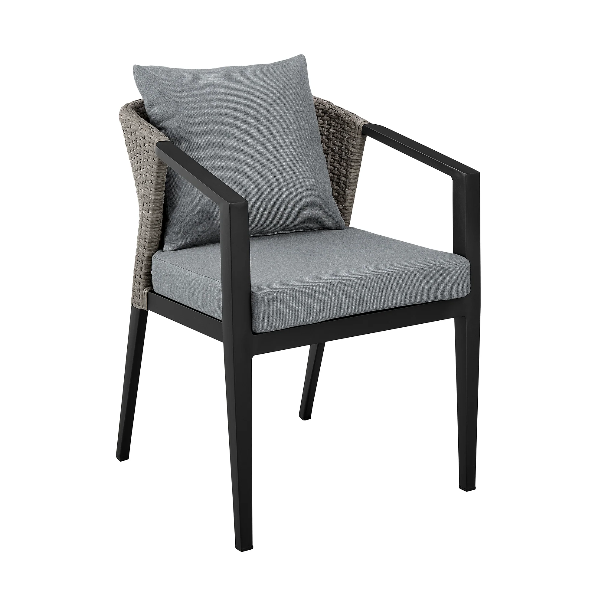 Aileen Outdoor Patio 7-Piece Dining Table Set in Aluminum and Wicker with Grey Cushions By Armen Living - Image 3