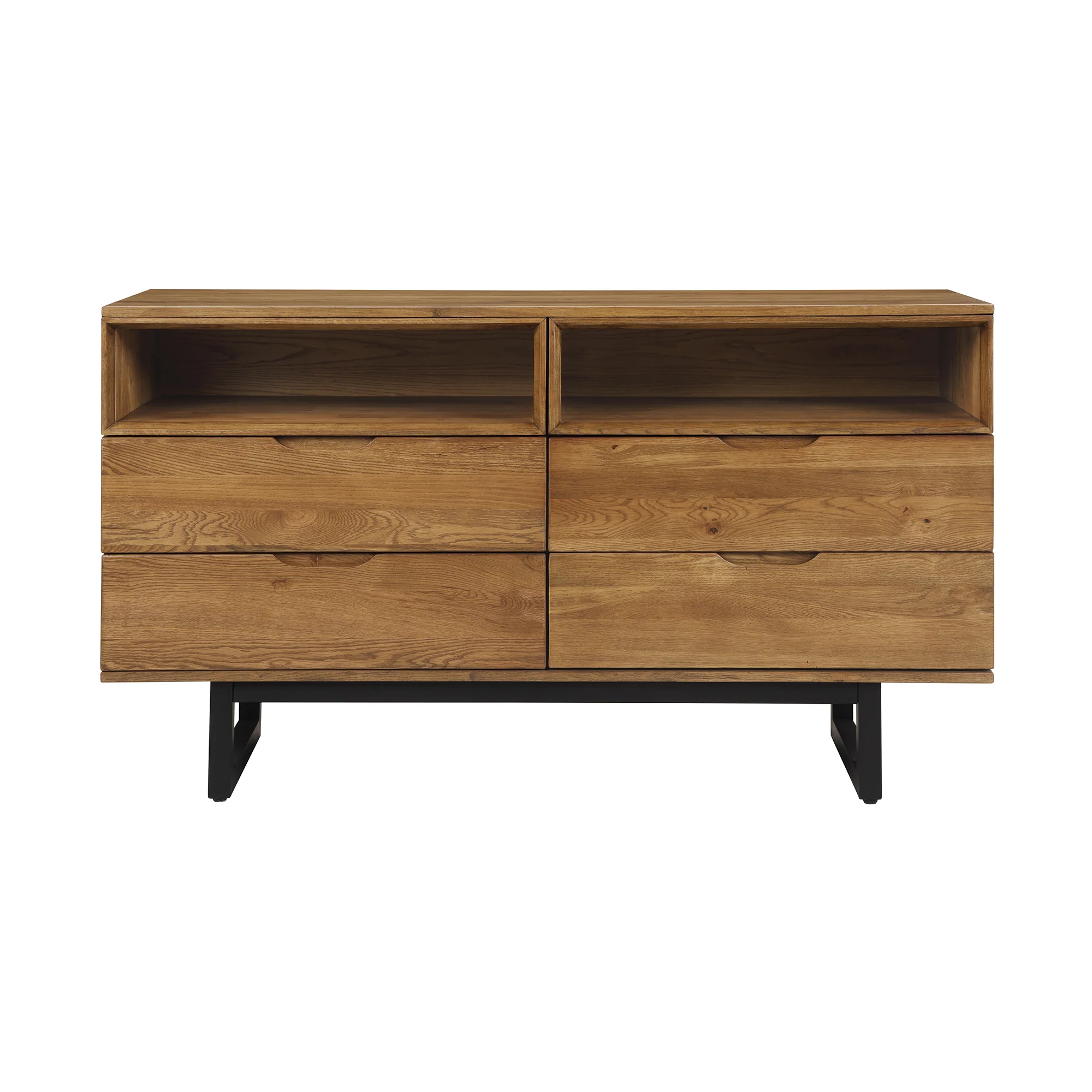 Aldo 4 Drawer Dresser in Brown Oak Wood with Black Metal Legs By Armen Living - Image 2