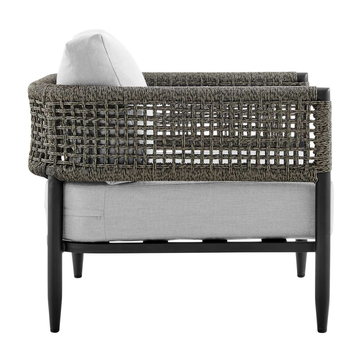Alegria 4 Piece Outdoor Black Aluminum & Rope Conversation Set with Light Gray Fabric Cushions By Armen Living - Image 6