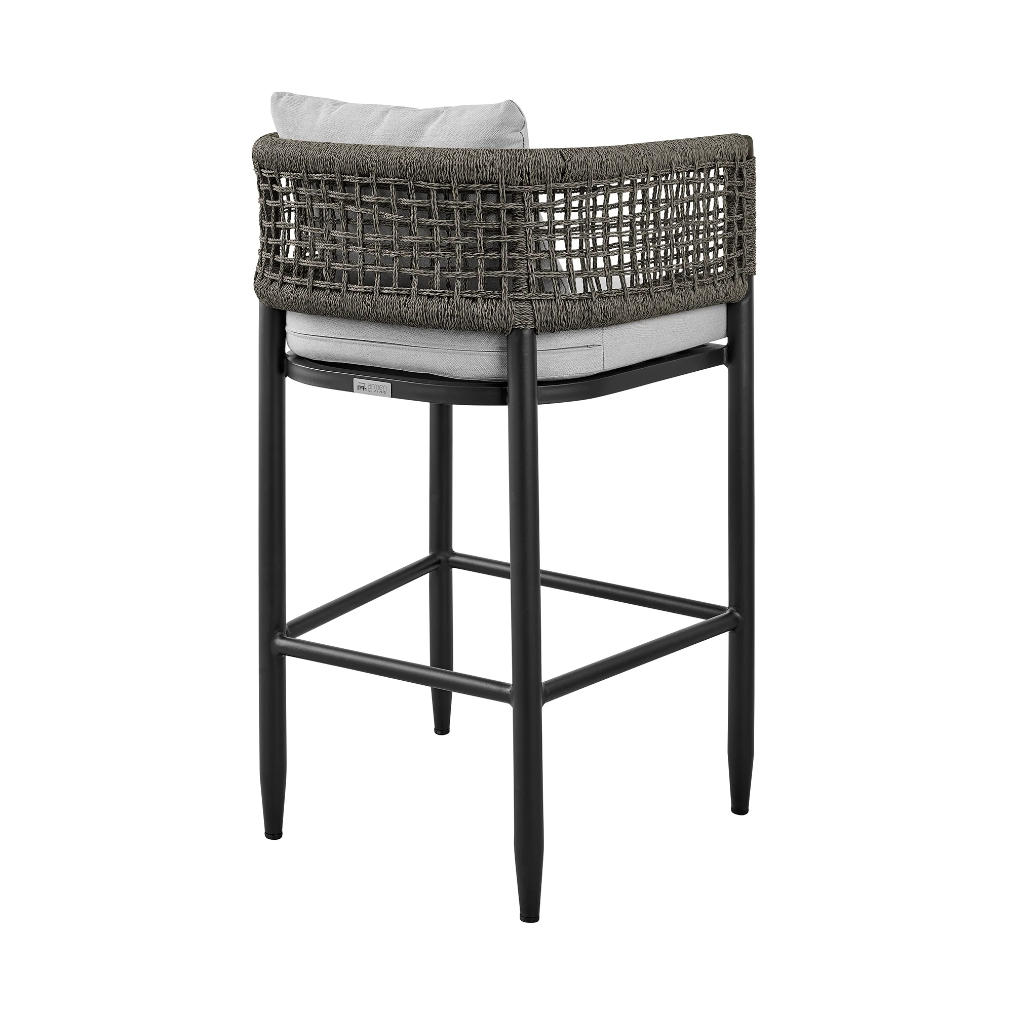 Alegria Outdoor Patio 5-Piece Bar Table Set in Aluminum with Gray Rope and Cushions By Armen Living - Image 4