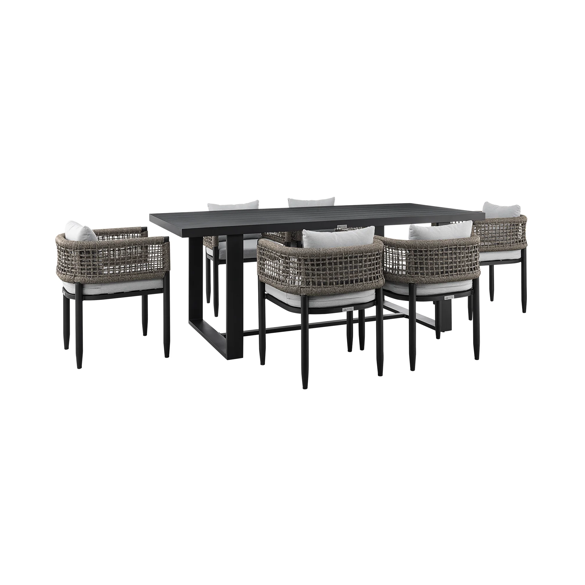 Alegria Outdoor Patio 7-Piece Dining Table Set in Aluminum with Gray Rope and Cushions By Armen Living - Image 2