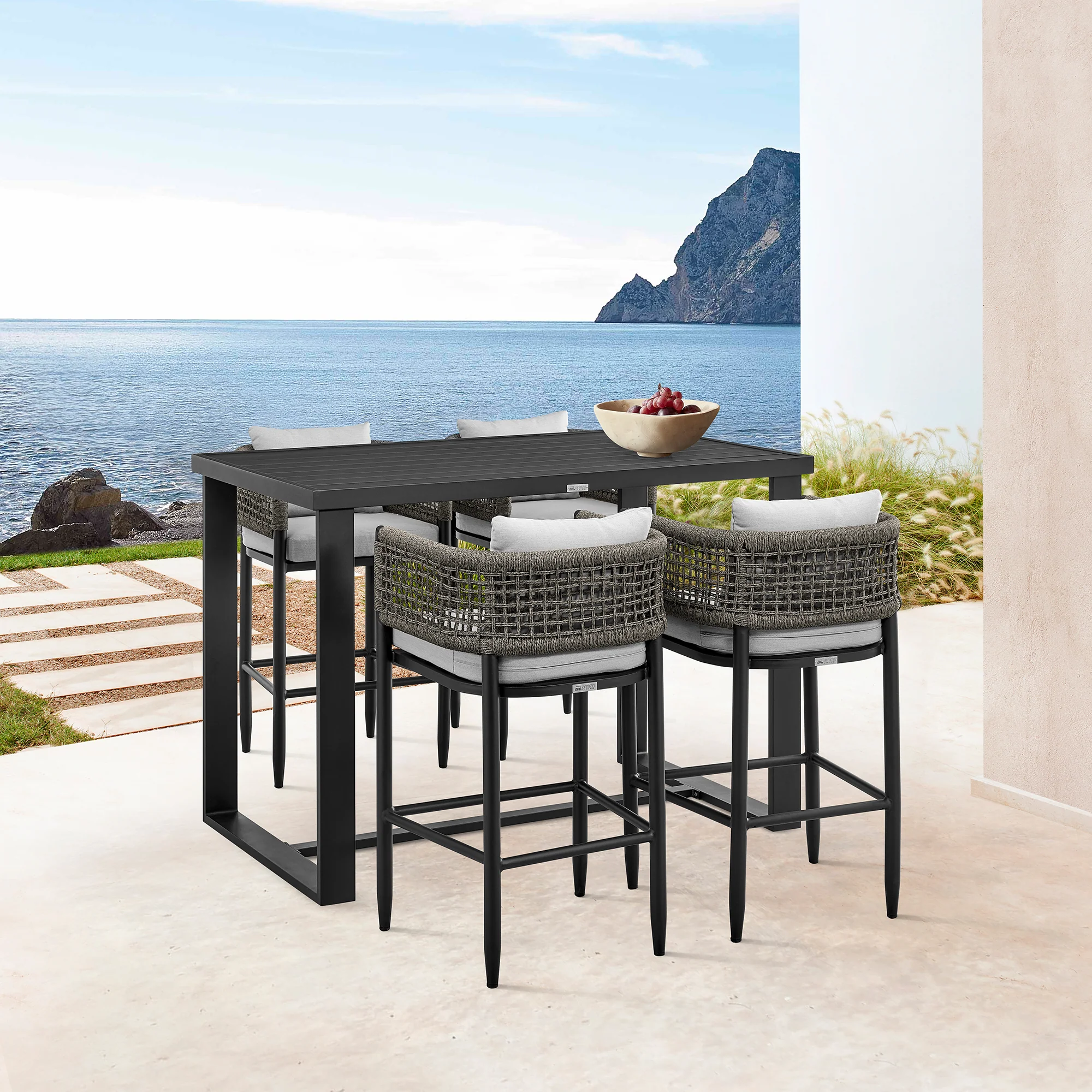 Alegria Outdoor Patio Bar Height Dining Table in Aluminum By Armen Living - Image 2
