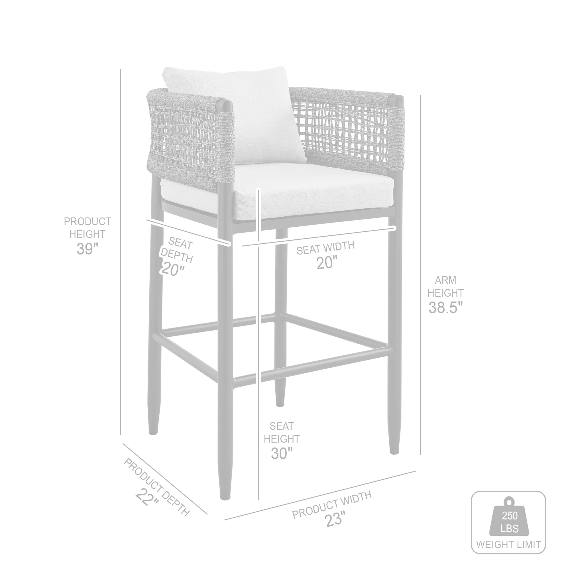 Alegria Outdoor Patio Bar Stool in Aluminum with Gray Rope and Cushions By Armen Living - Image 10