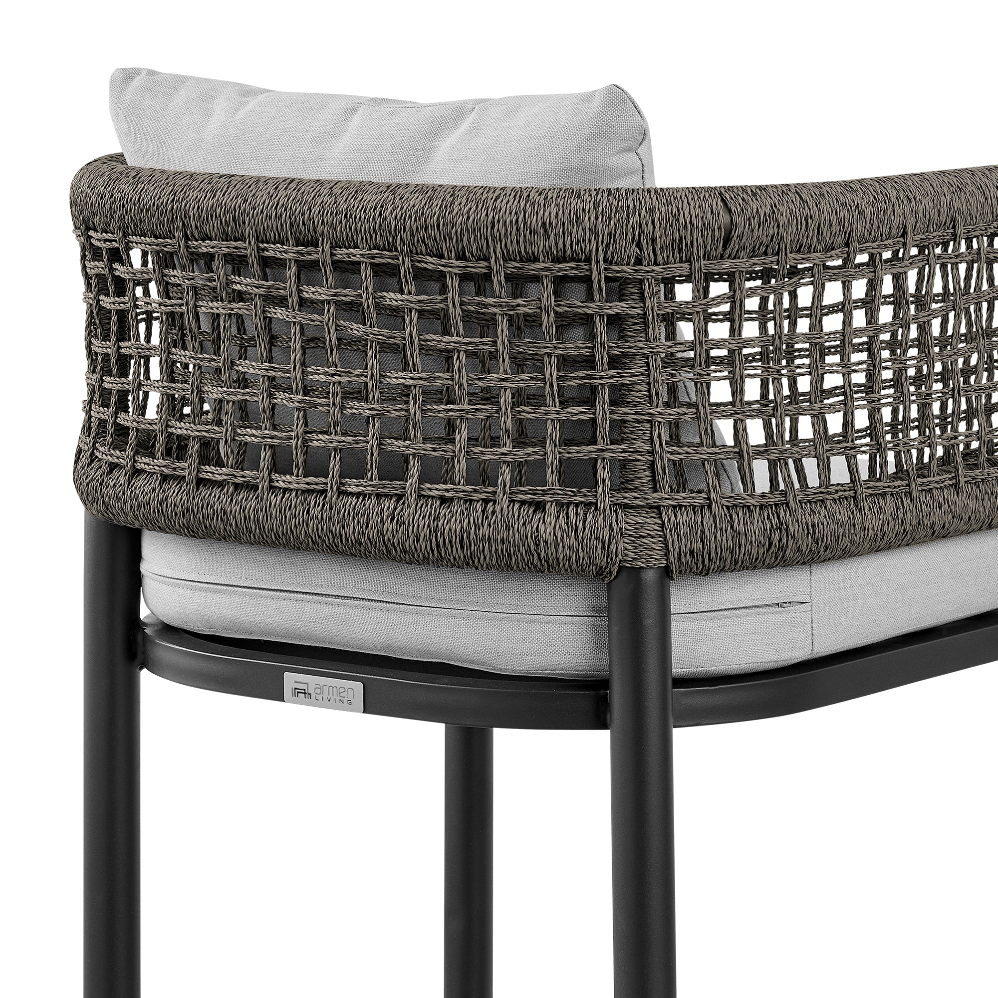 Alegria Outdoor Patio Counter Height Bar Stool in Aluminum with Gray Rope and Cushions By Armen Living - Image 11
