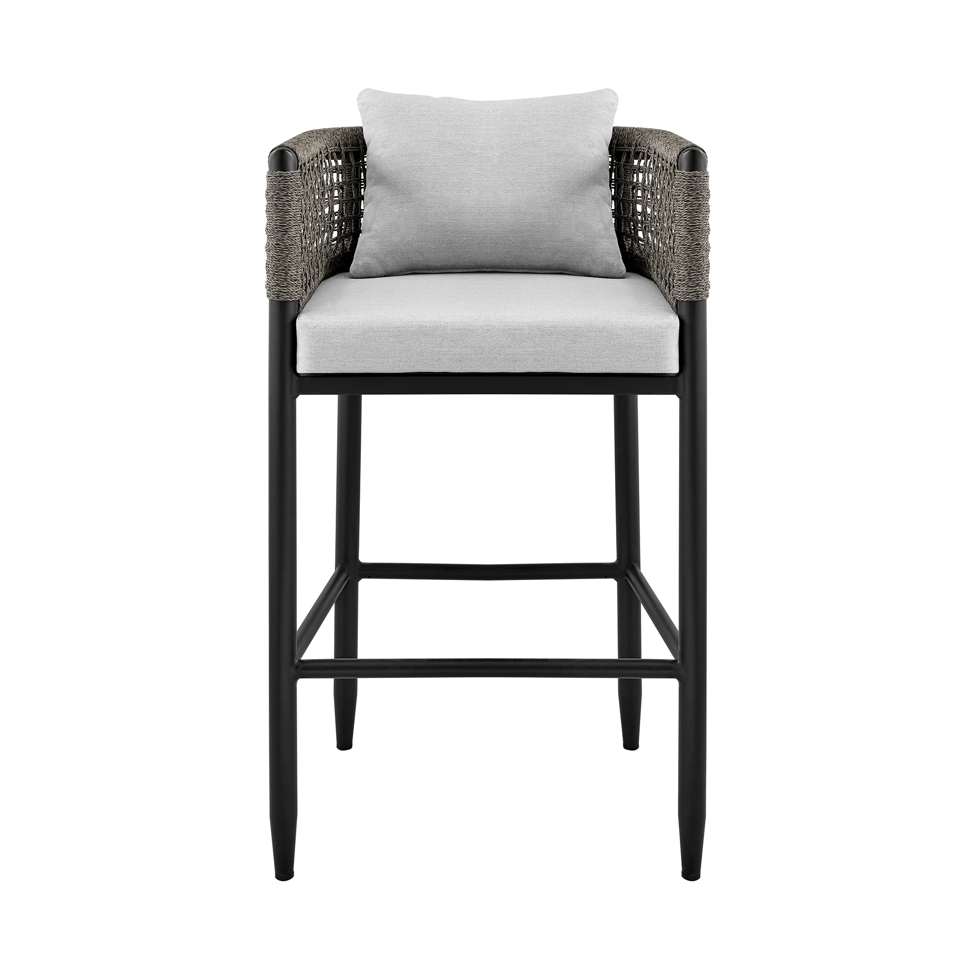 Alegria Outdoor Patio Counter Height Bar Stool in Aluminum with Gray Rope and Cushions By Armen Living - Image 4