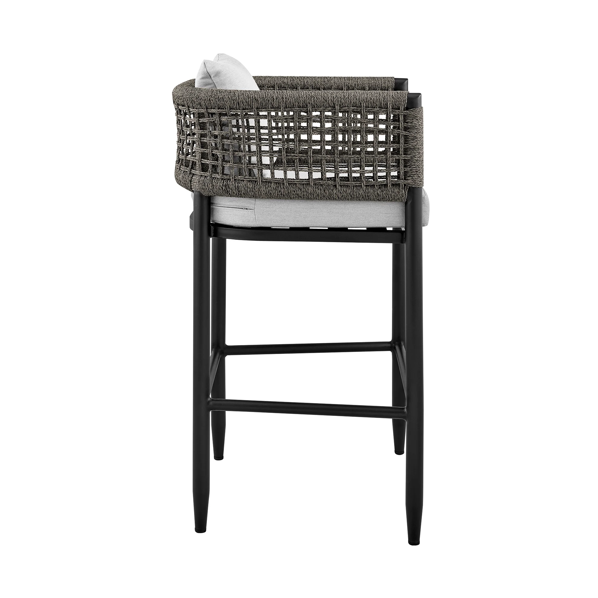Alegria Outdoor Patio Counter Height Bar Stool in Aluminum with Gray Rope and Cushions By Armen Living - Image 5