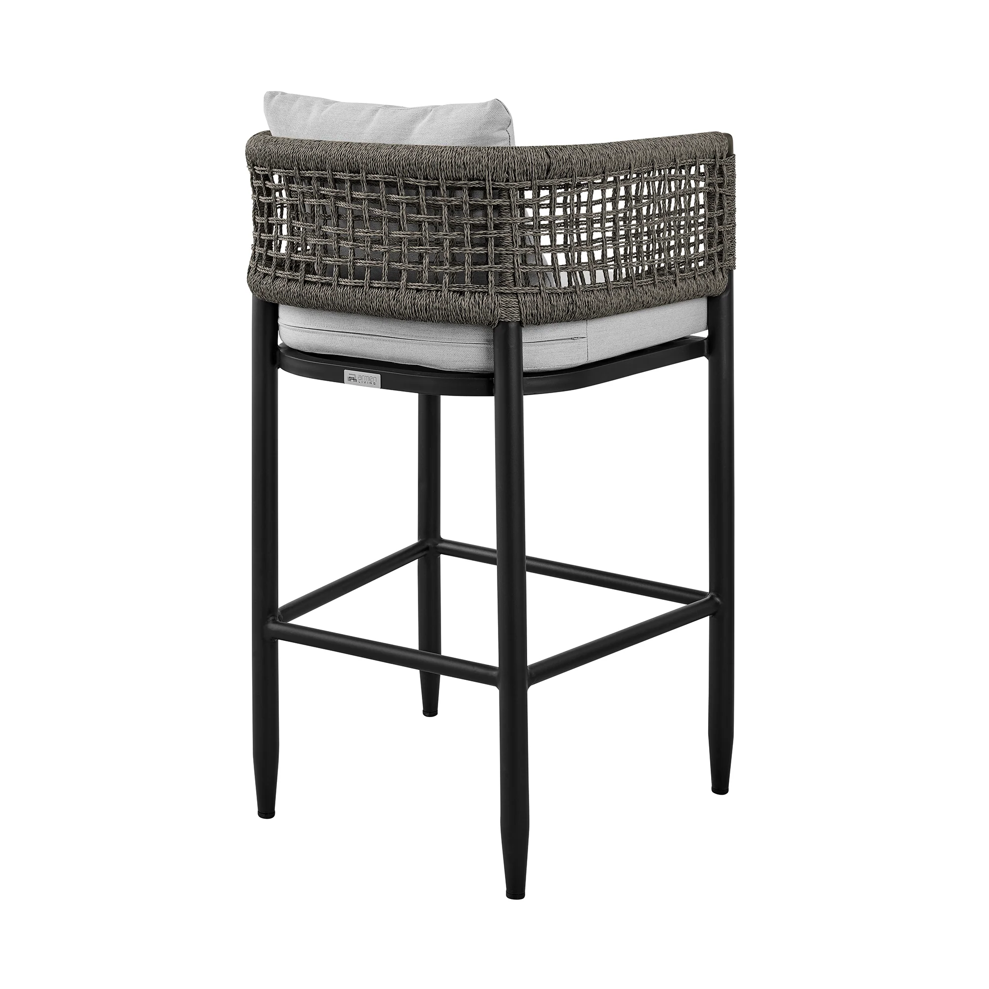 Alegria Outdoor Patio Counter Height Bar Stool in Aluminum with Gray Rope and Cushions By Armen Living - Image 6