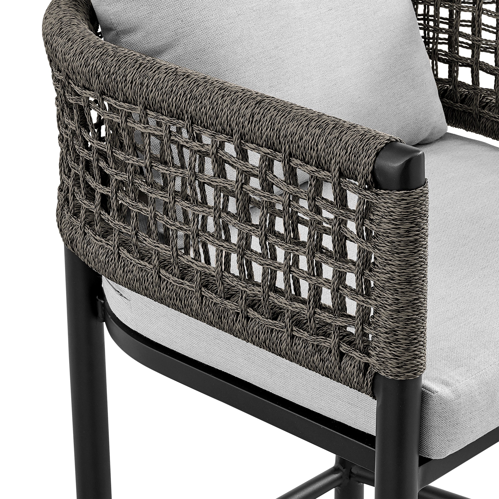 Alegria Outdoor Patio Counter Height Bar Stool in Aluminum with Gray Rope and Cushions By Armen Living - Image 8