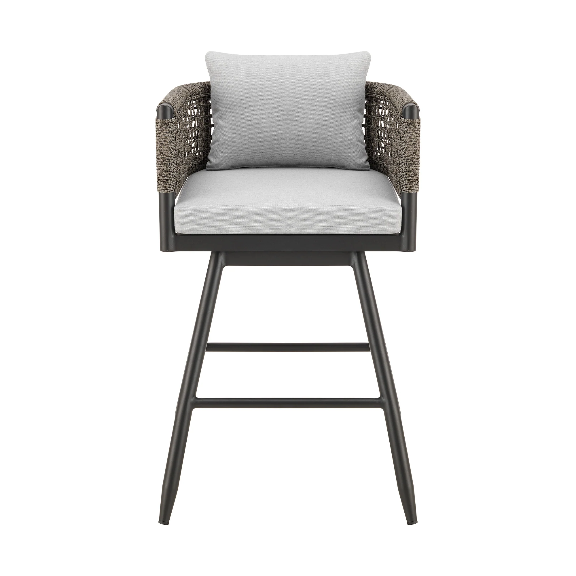 Alegria Outdoor Patio Swivel Bar Stool in Aluminum with Gray Rope and Light Gray Cushions By Armen Living - Image 3
