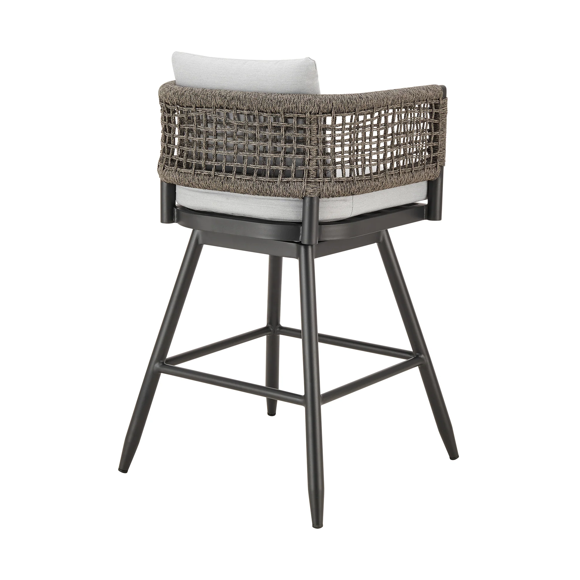 Alegria Outdoor Patio Swivel Bar Stool in Aluminum with Gray Rope and Light Gray Cushions By Armen Living - Image 4