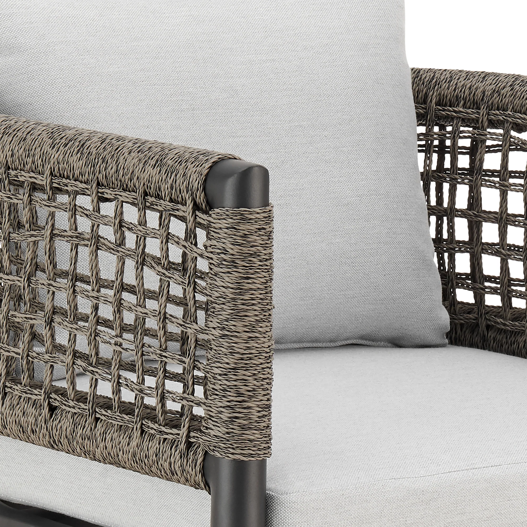 Alegria Outdoor Patio Swivel Bar Stool in Aluminum with Gray Rope and Light Gray Cushions By Armen Living - Image 6