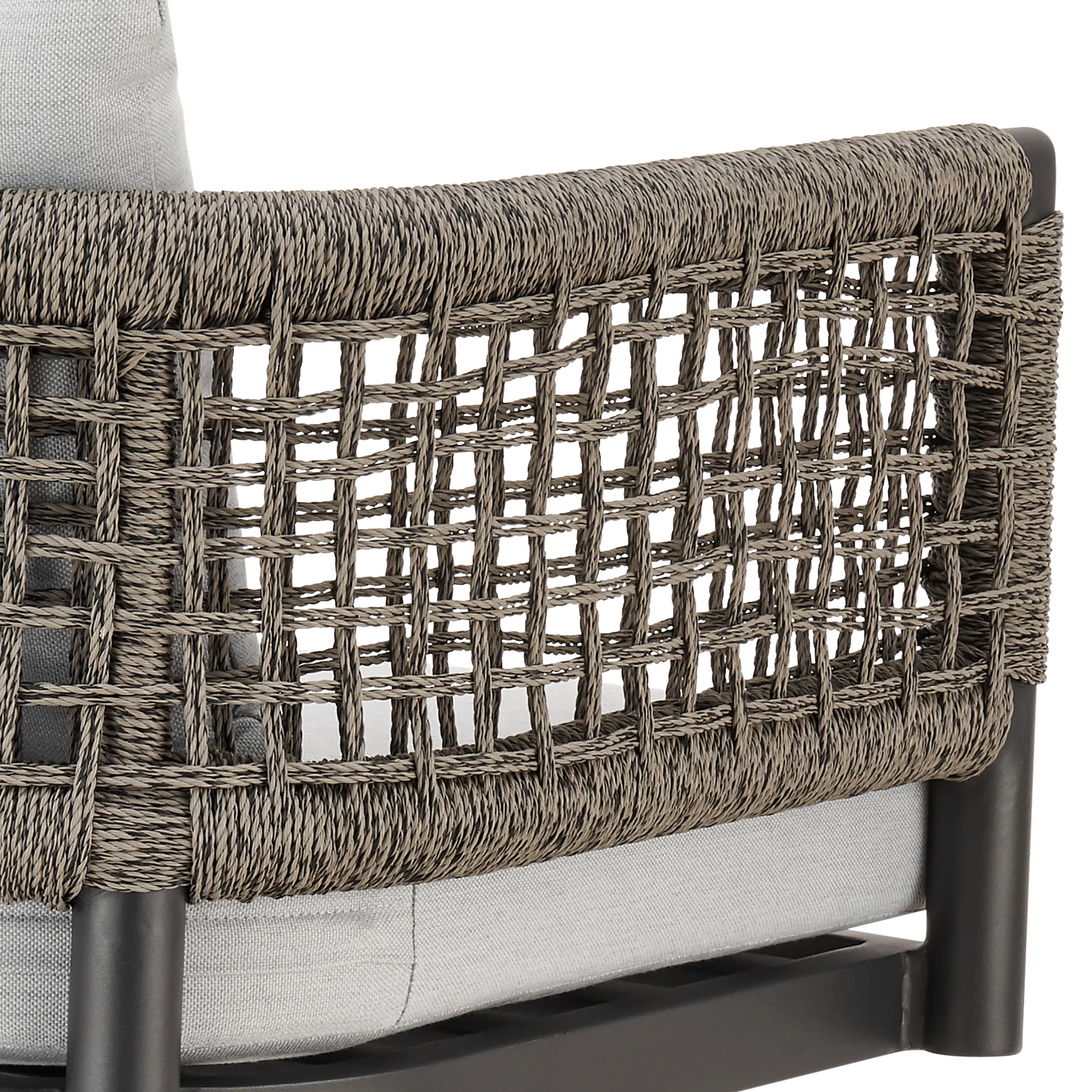 Alegria Outdoor Patio Swivel Counter Stool in Aluminum with Gray Rope and Light Gray Cushions By Armen Living - Image 10