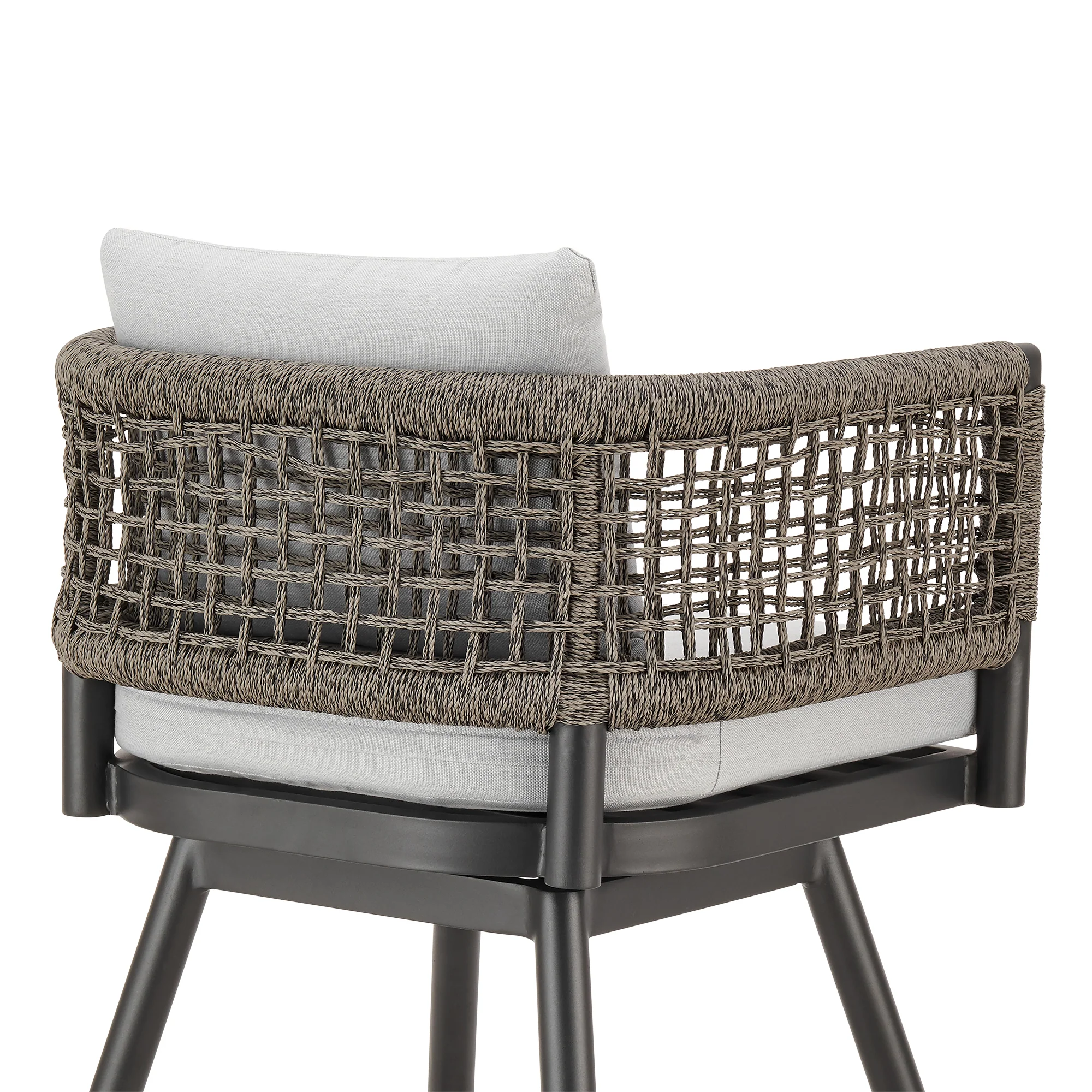 Alegria Outdoor Patio Swivel Counter Stool in Aluminum with Gray Rope and Light Gray Cushions By Armen Living - Image 6