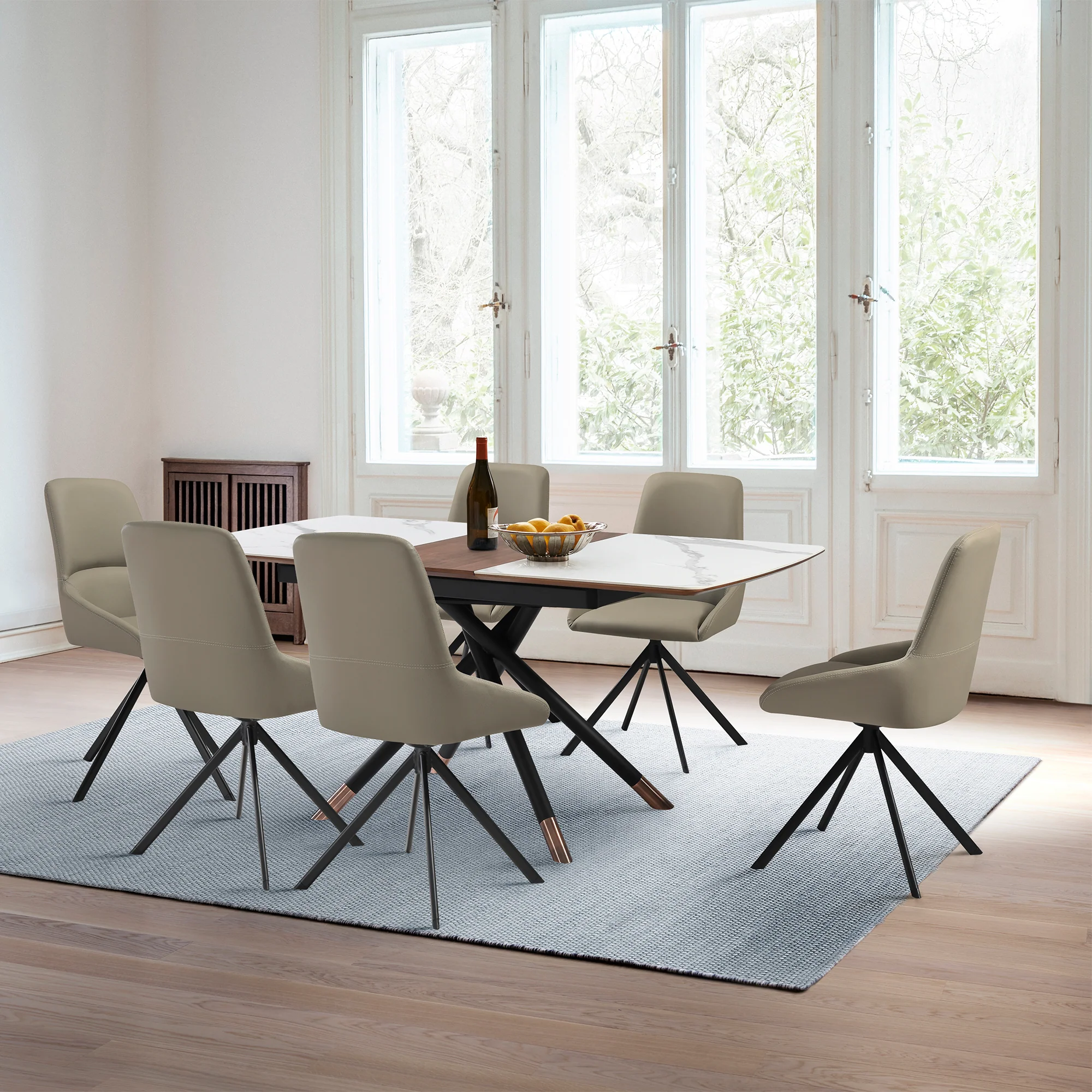 Alora Maverick 7 Piece Extendable Dining Set with Taupe Gray Faux Leather Chairs By Armen Living