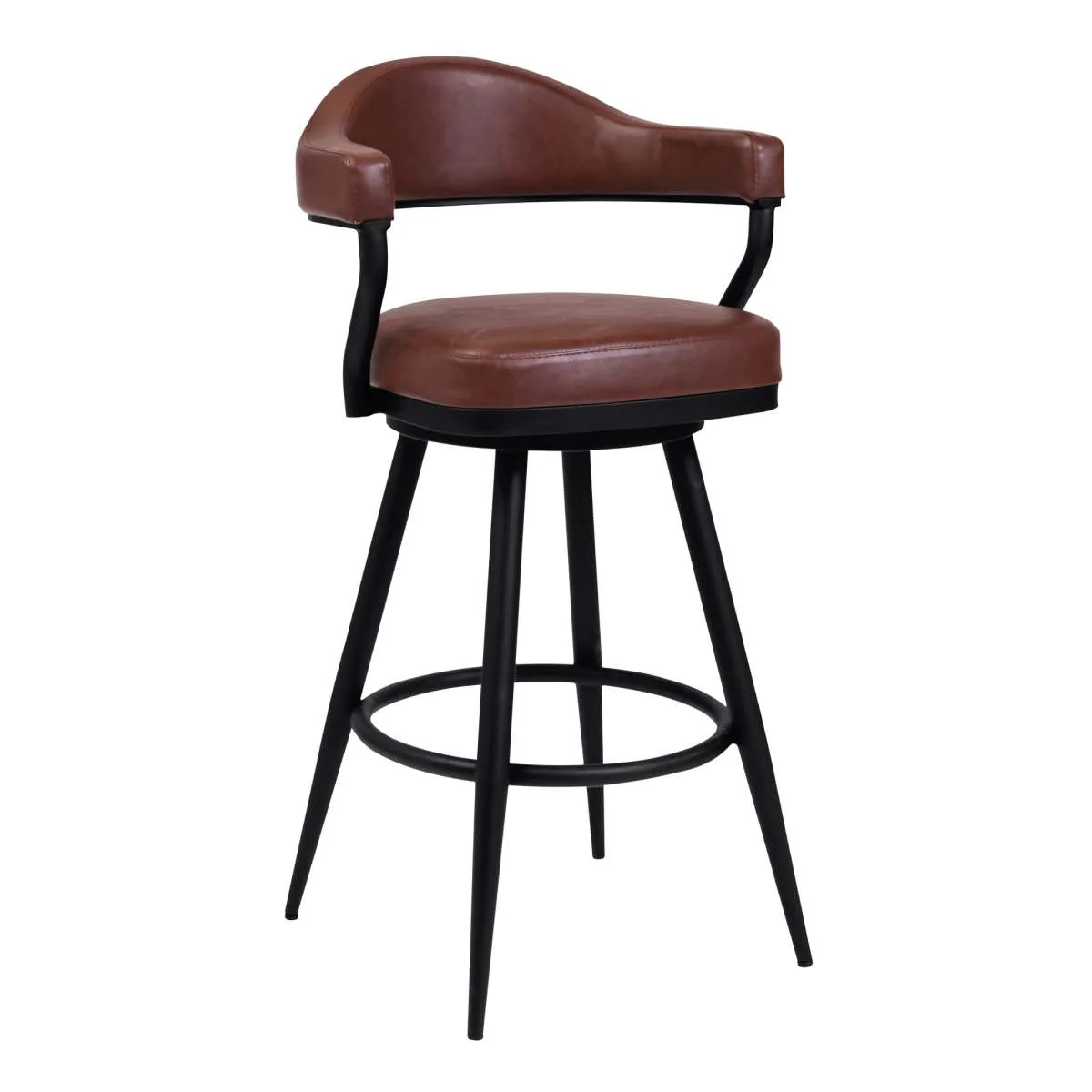 Amador 30" Bar Height Barstool in a Black Powder Coated Finish and Vintage Coffee Faux Leather By Armen Living