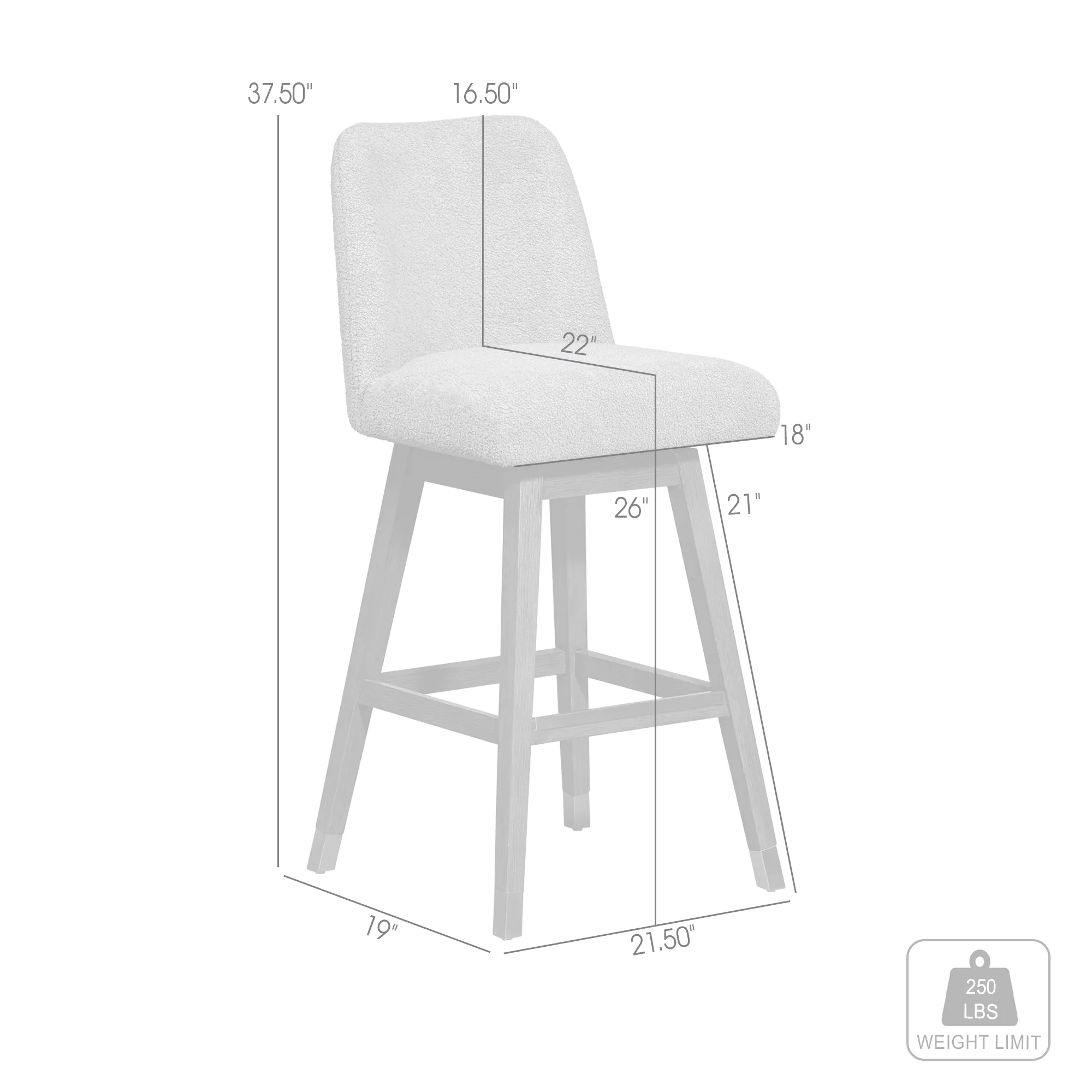 Amalie Swivel Counter Stool in Grey Oak Wood Finish with Grey Boucle Fabric By Armen Living - Image 9