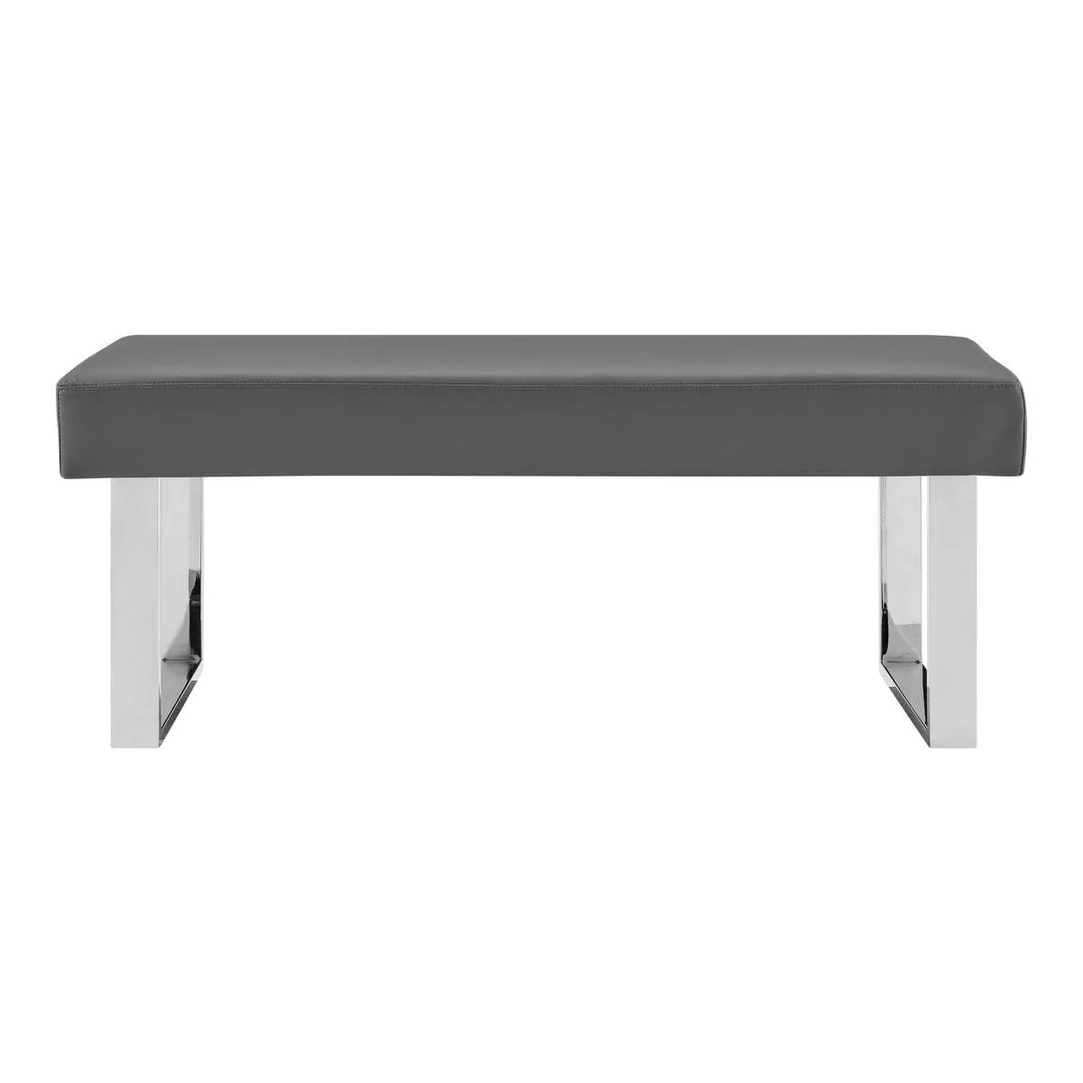 Amanda Contemporary Dining Bench in Gray Faux Leather and Chrome Finish By Armen Living - Image 2