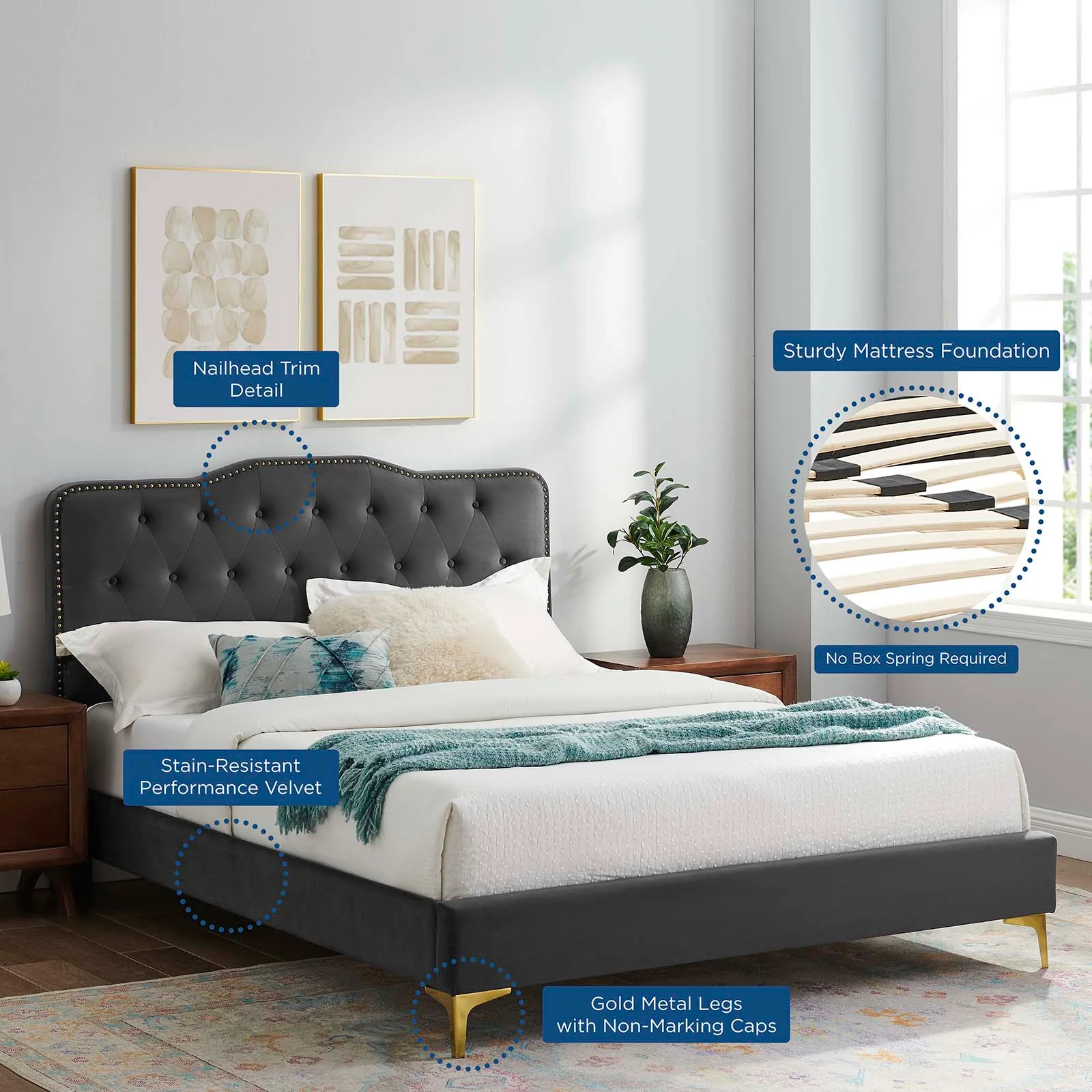 Amber Performance Velvet Queen Platform Bed By Modway - MOD-6775 - Image 7