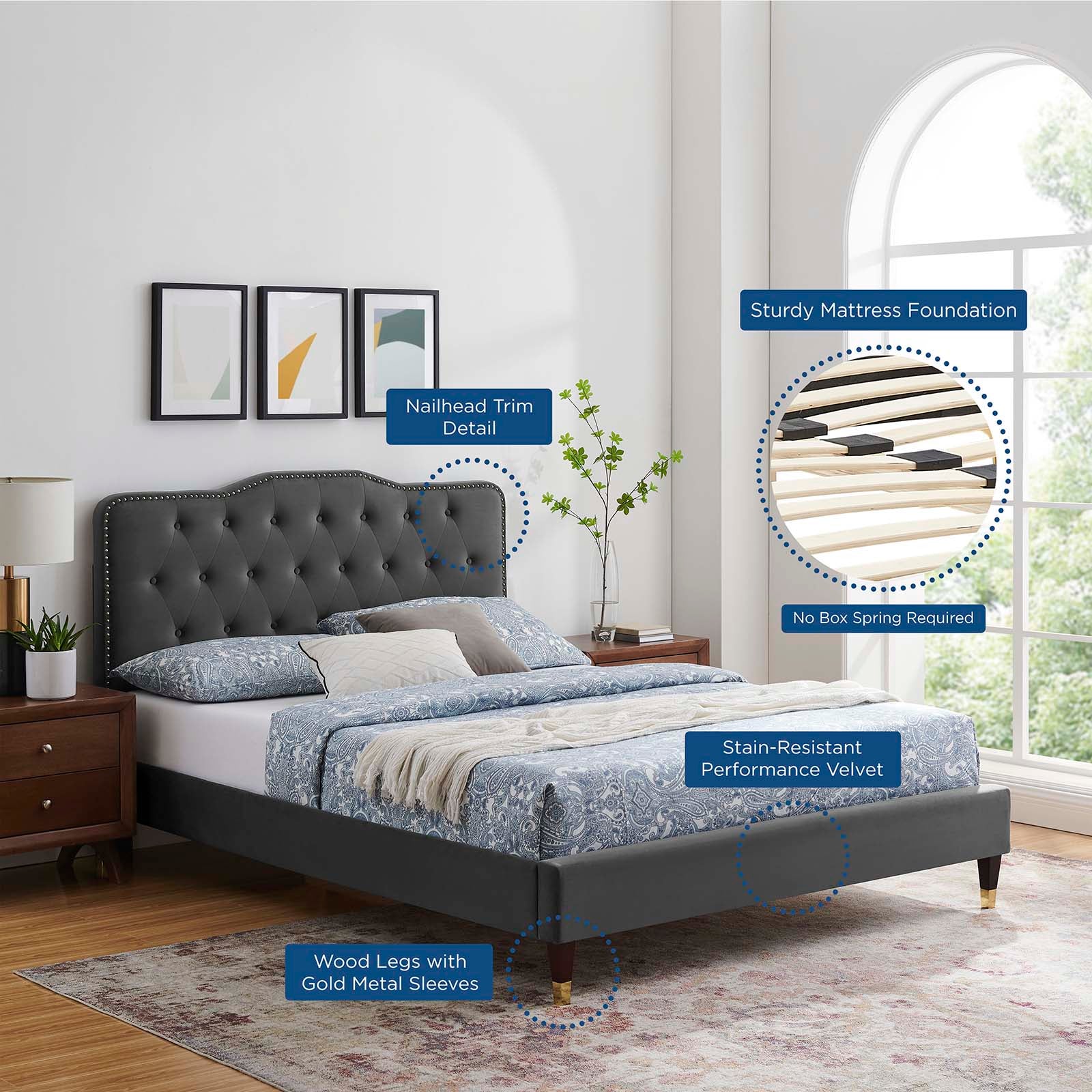 Amber Performance Velvet Twin Platform Bed By Modway - MOD-6779 - Image 7