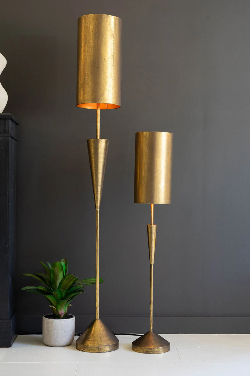 Antique Gold Floor Lamp With Metal Barrel Shade By Kalalou - Image 2