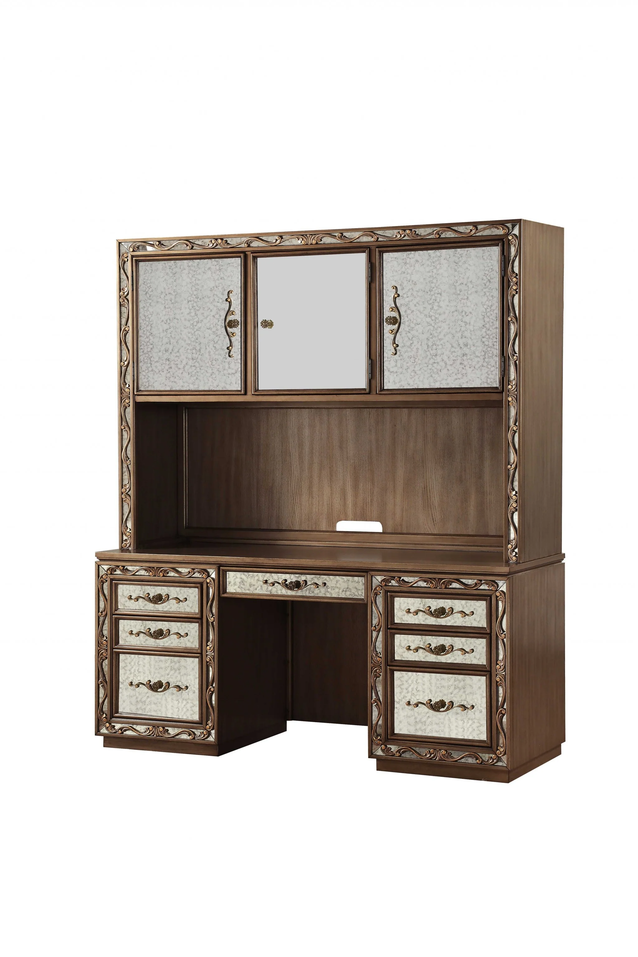 Antique Gold Wood Glass Mirror Computer Desk Hutch By Homeroots