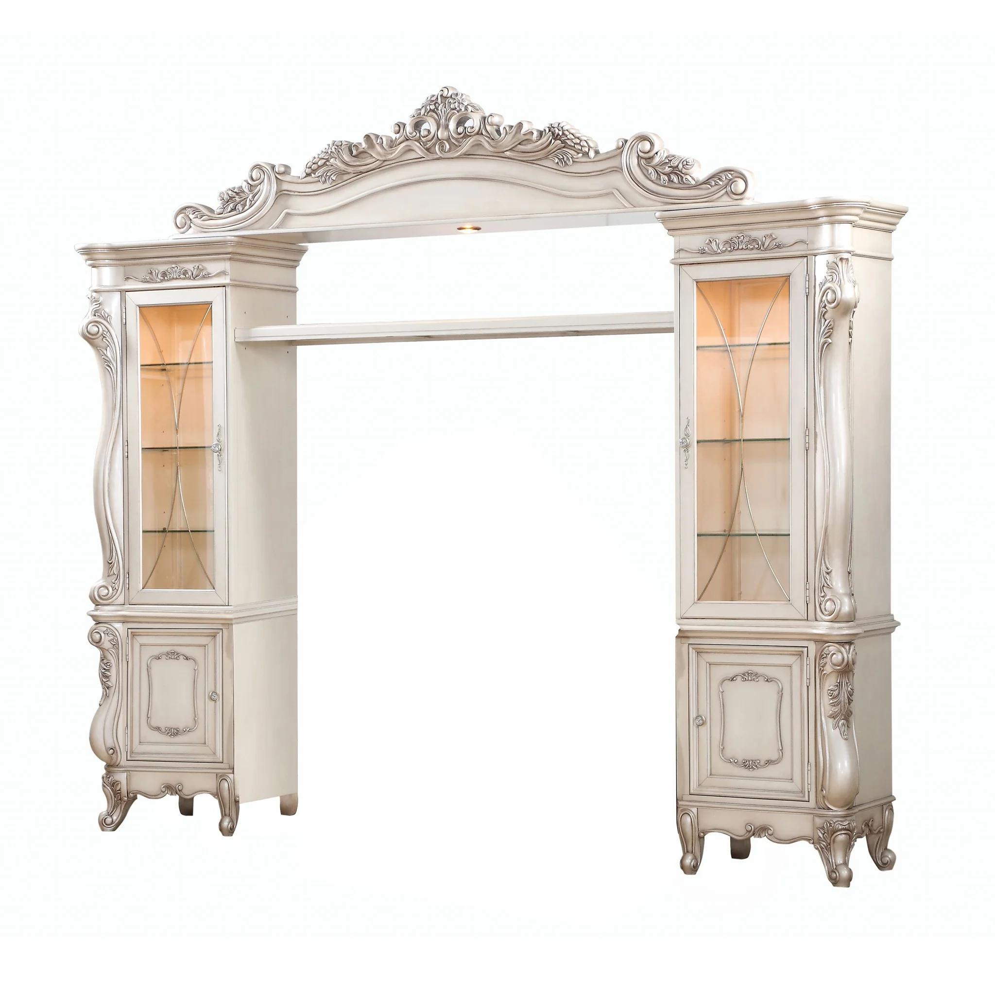 Antique White Wood Glass Poly-Resin Entertainment Center By Homeroots
