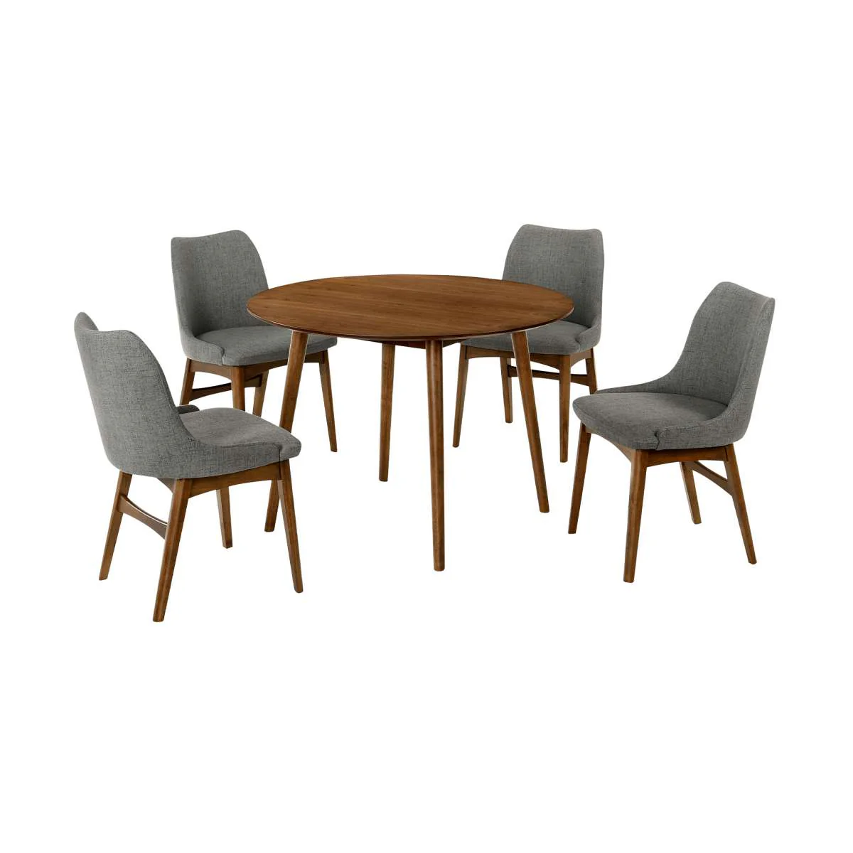 Arcadia and Azalea 42" Round Charcoal and Walnut Wood 5 Piece Dining Set By Armen Living