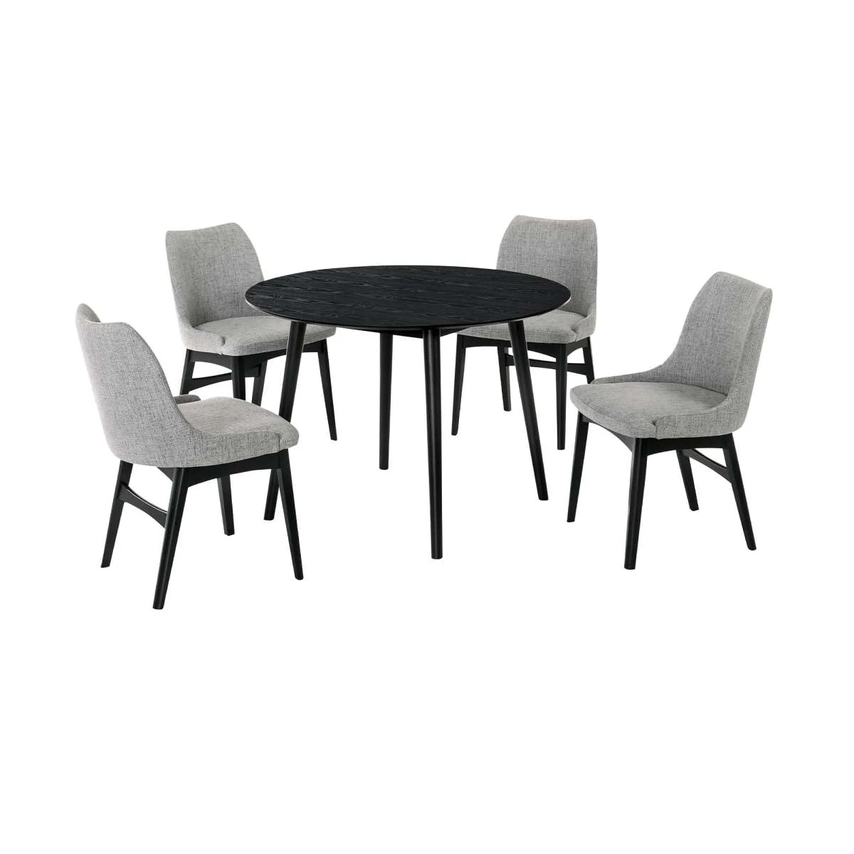 Arcadia and Azalea 42" Round Grey and Black Wood 5 Piece Dining Set By Armen Living