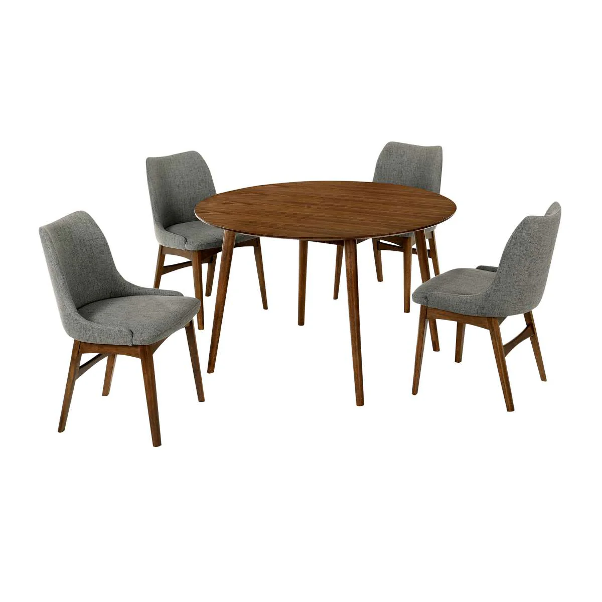 Arcadia and Azalea 48" Round Charcoal and Walnut Wood 5 Piece Dining Set By Armen Living