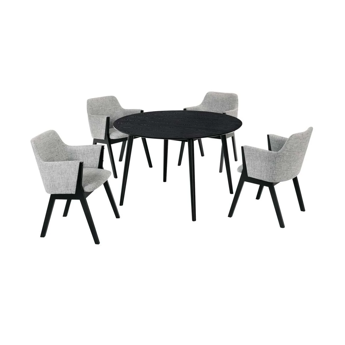 Arcadia and Renzo 48" Round Grey and Black Wood 5 Piece Dining Set By Armen Living