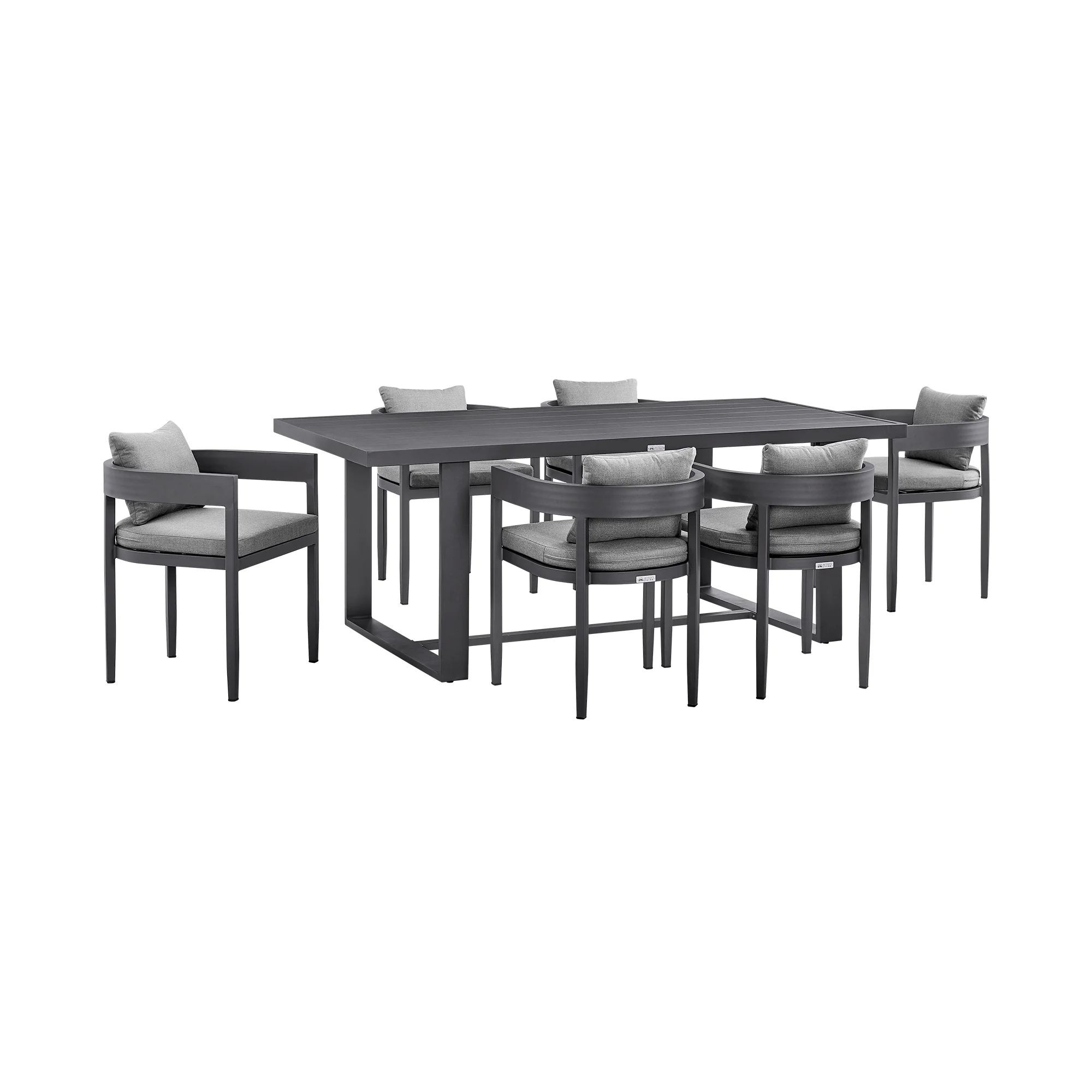 Argiope Outdoor Patio 7-Piece Dining Table Set in Aluminum with Grey Cushions By Armen Living - Image 2
