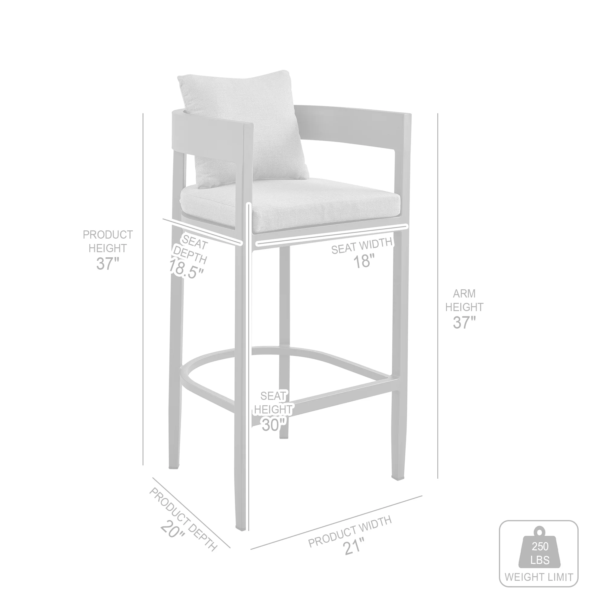 Argiope Outdoor Patio Bar Stool in Aluminum with Grey Cushions By Armen Living - Image 10