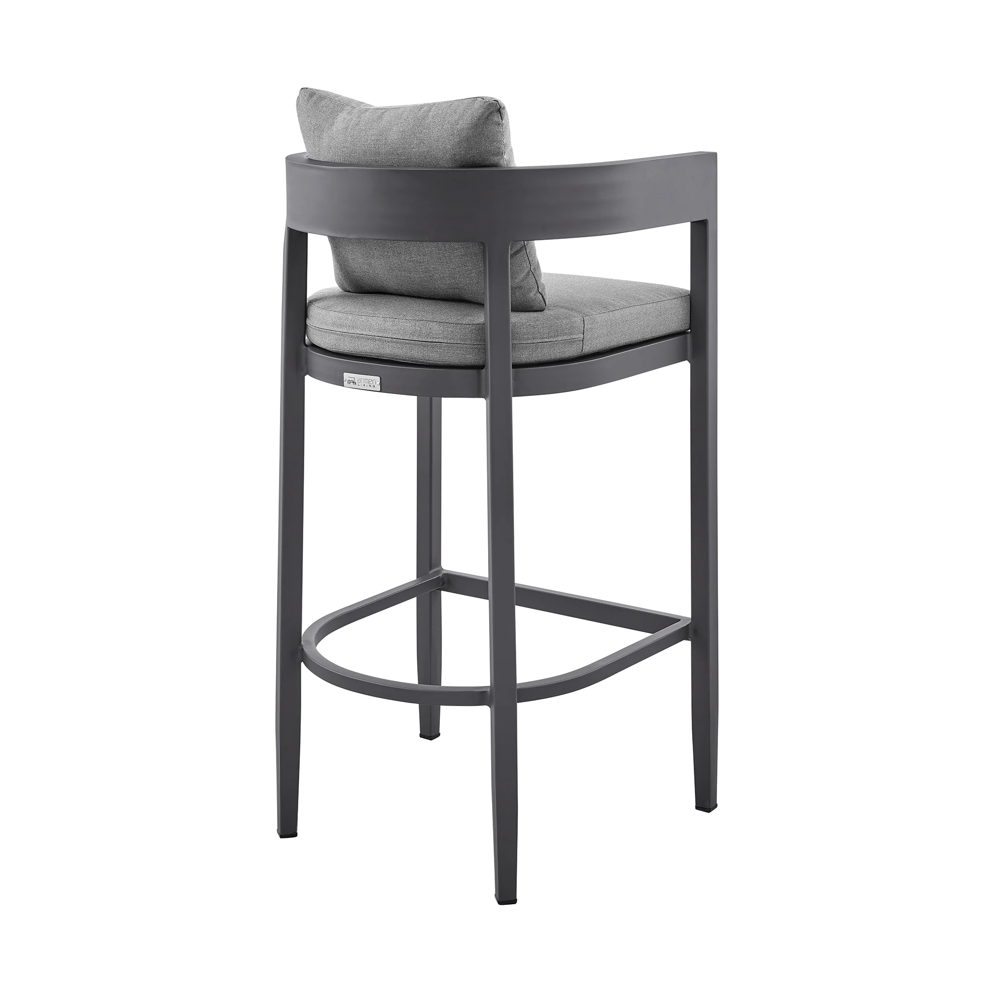 Argiope Outdoor Patio Bar Stool in Aluminum with Grey Cushions By Armen Living - Image 6