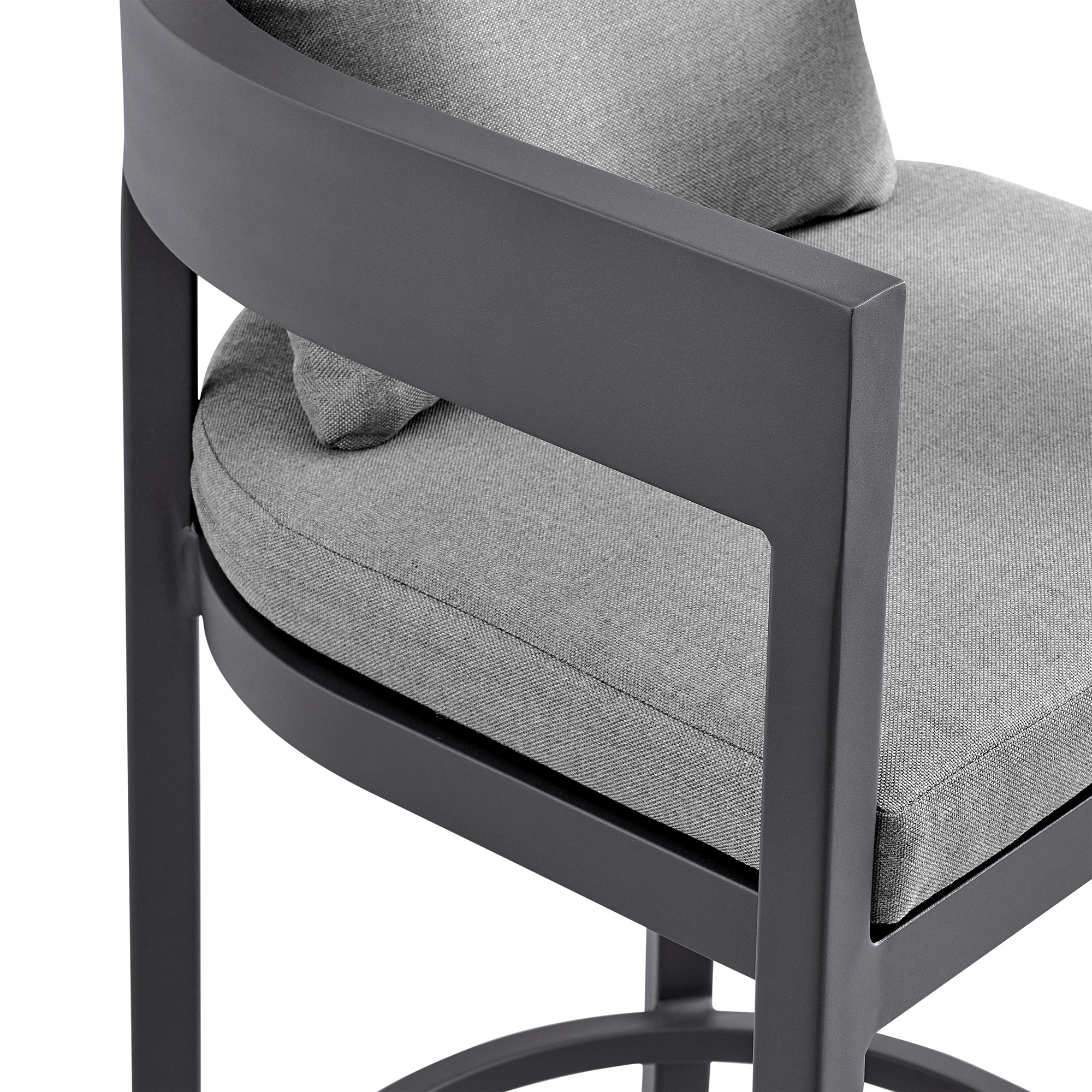 Argiope Outdoor Patio Counter Height Bar Stool in Aluminum with Grey Cushions By Armen Living - Image 8
