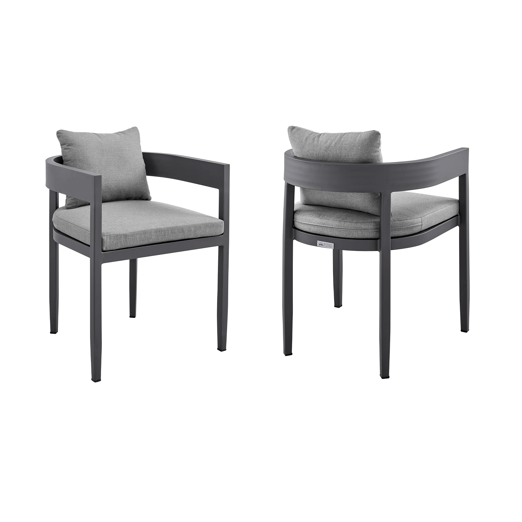 Argiope Outdoor Patio Dining Chairs in Aluminum with Grey Cushions - Set of 2 By Armen Living - Image 2