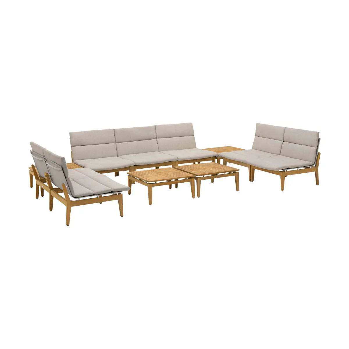 Arno Outdoor 11 Piece Teak Wood Seating Set in Beige Olefin By Armen Living - Image 2