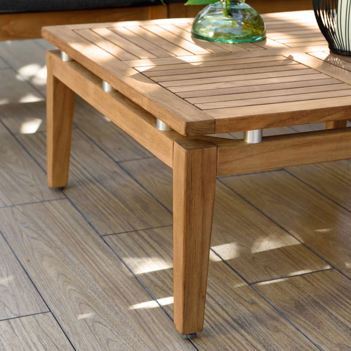 Arno Outdoor 7 Piece Teak Wood Seating Set in Beige Olefin By Armen Living - Image 3