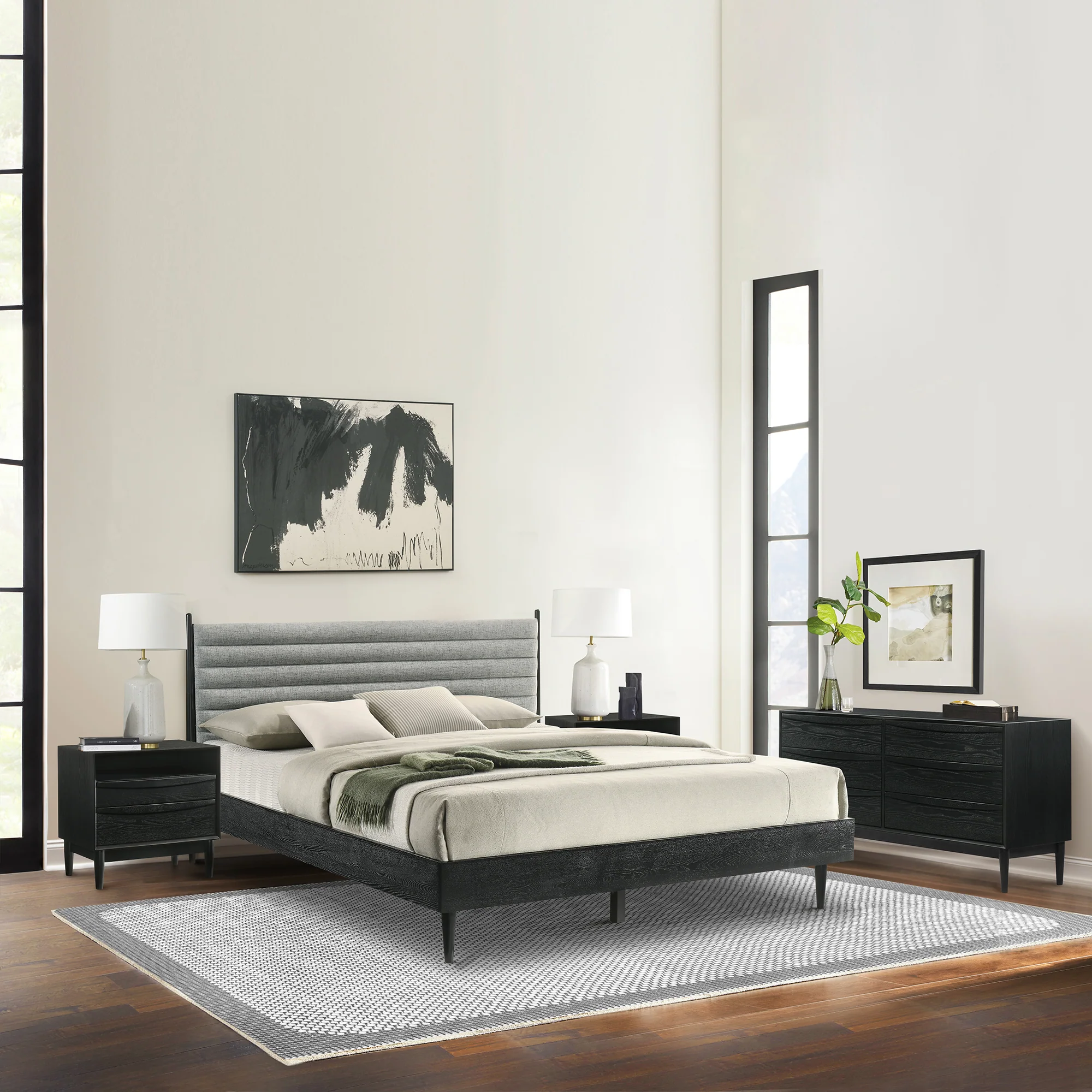 Artemio King 4 Piece Wood Bedroom Set in Black Finish By Armen Living
